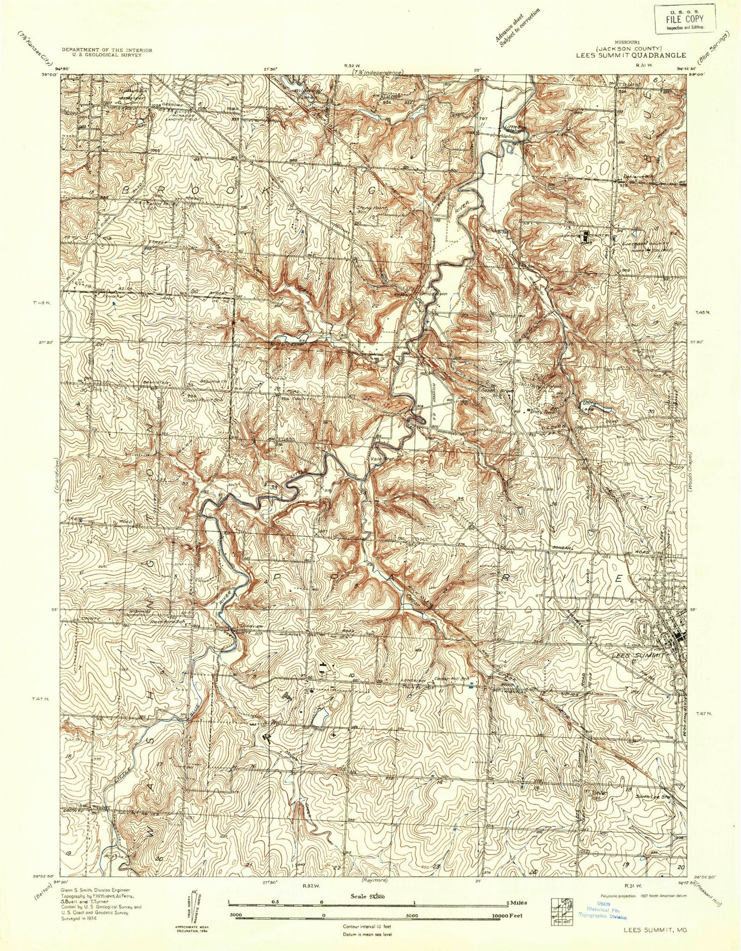 Classic USGS Lees Summit Missouri 7.5'x7.5' Topo Map Image