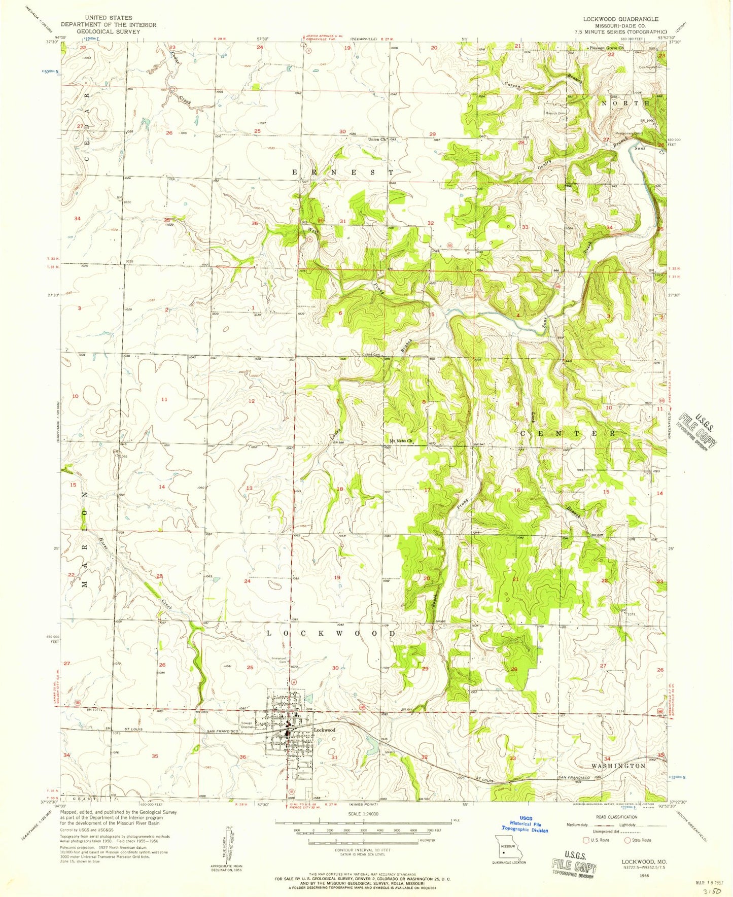 Classic USGS Lockwood Missouri 7.5'x7.5' Topo Map Image