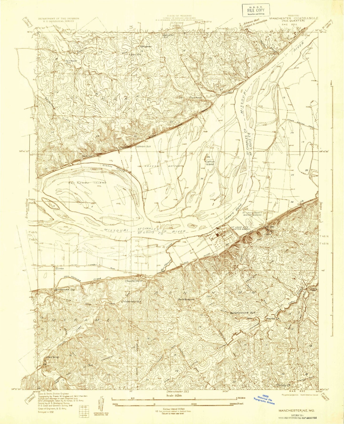 Classic USGS Chesterfield Missouri 7.5'x7.5' Topo Map Image