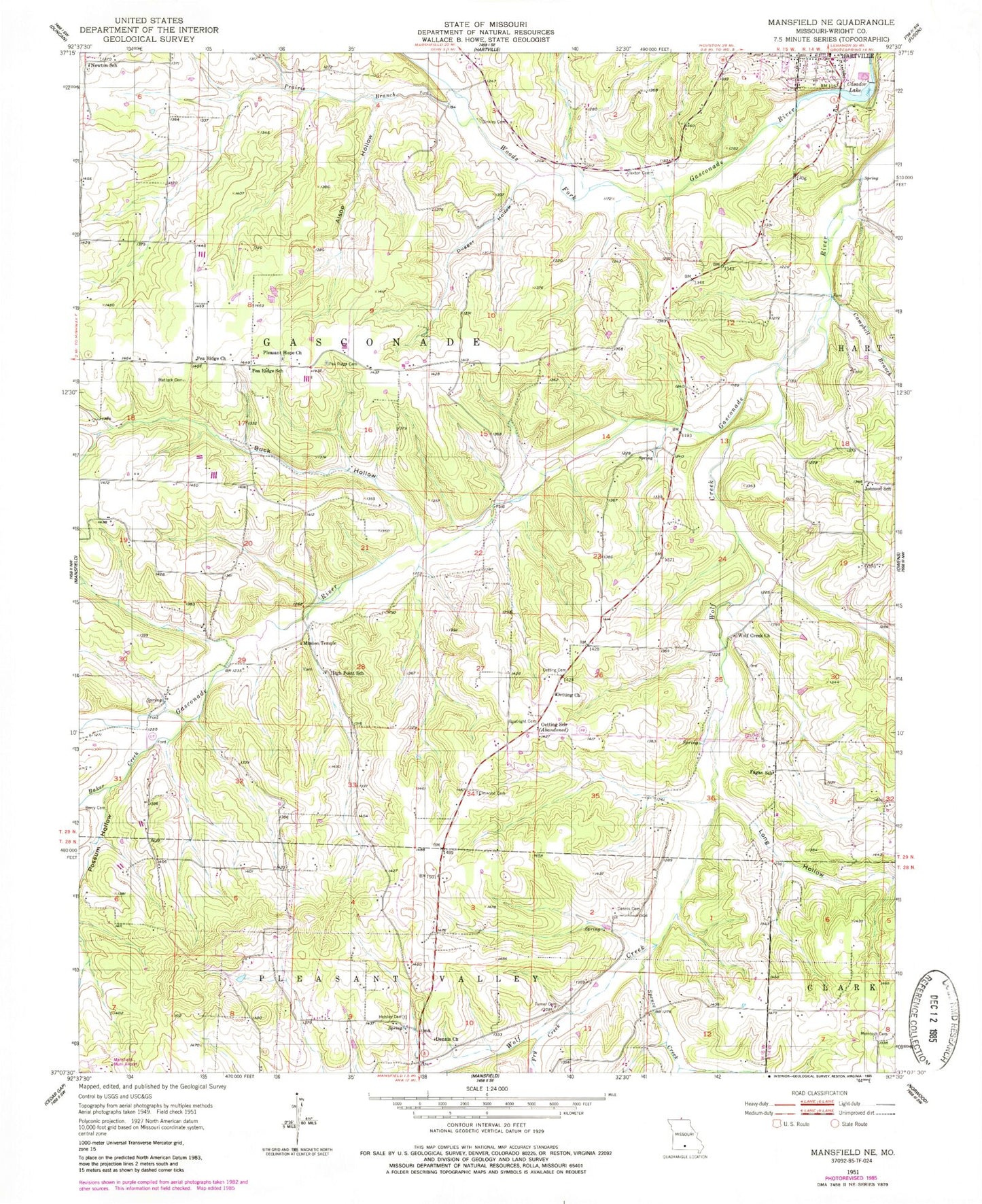 Classic USGS Mansfield NE Missouri 7.5'x7.5' Topo Map Image