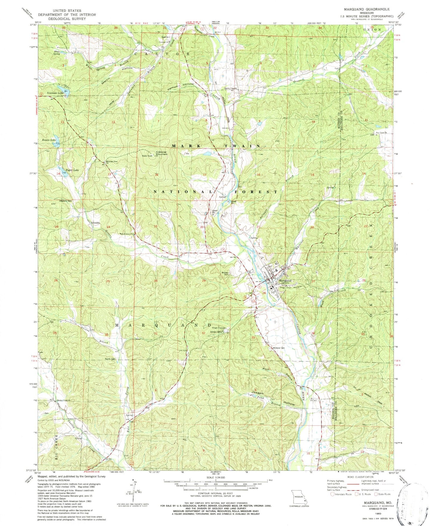 Classic USGS Marquand Missouri 7.5'x7.5' Topo Map Image