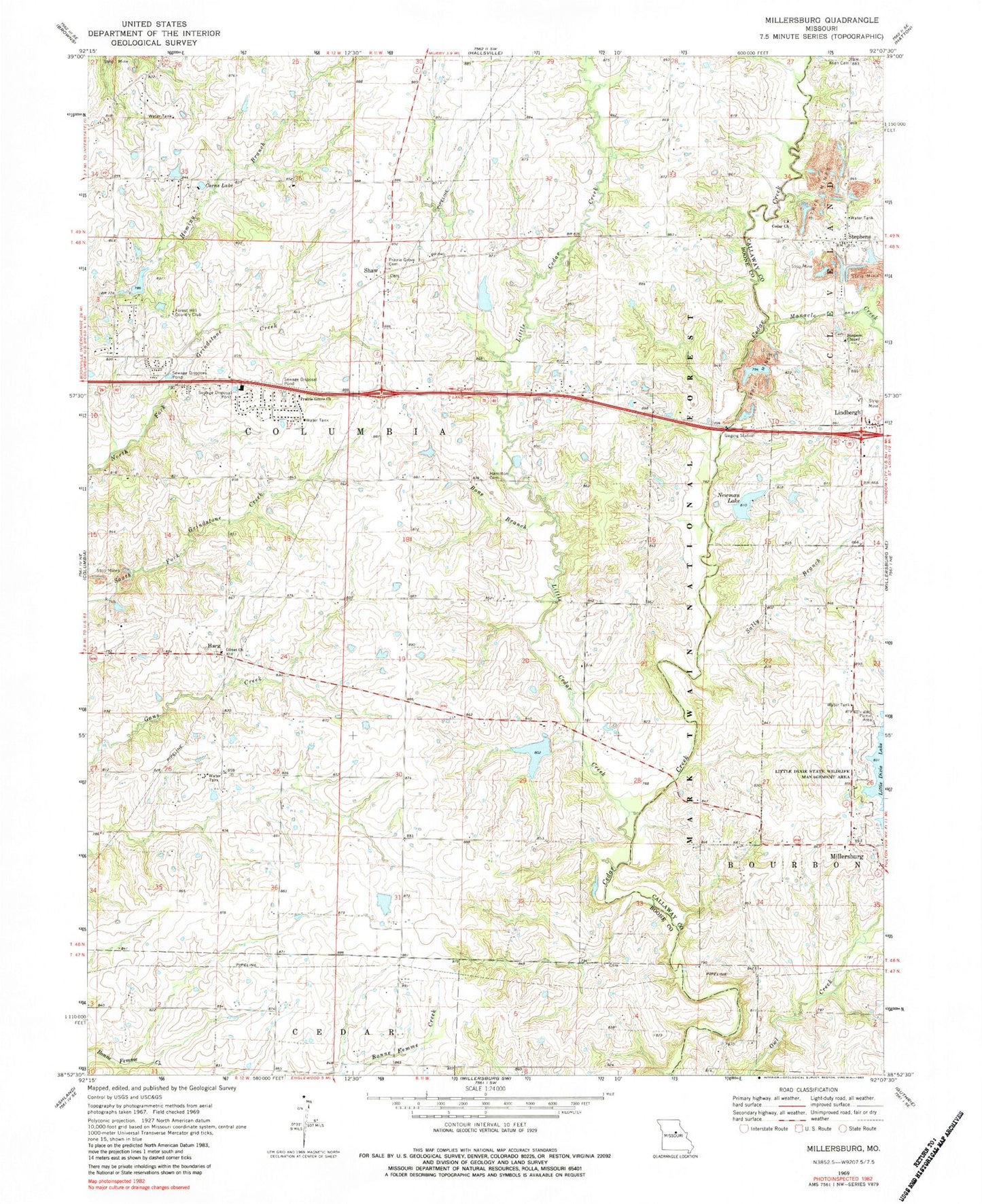 Classic USGS Millersburg Missouri 7.5'x7.5' Topo Map Image