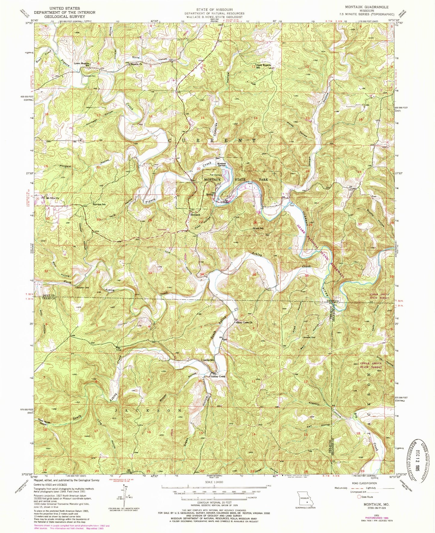 Classic USGS Montauk Missouri 7.5'x7.5' Topo Map Image