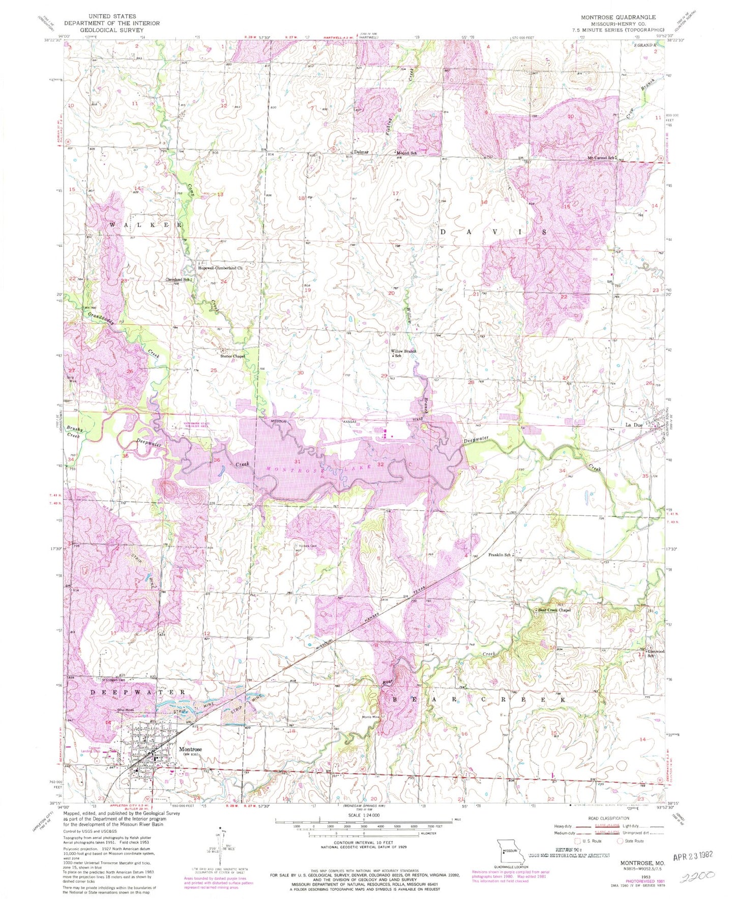 Classic USGS Montrose Missouri 7.5'x7.5' Topo Map Image