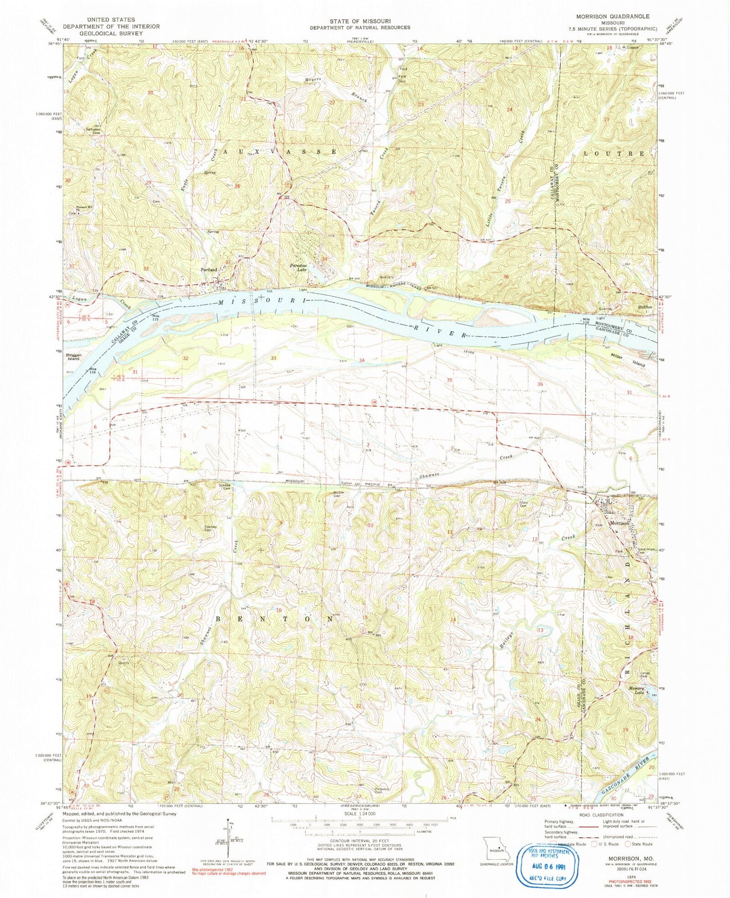 Classic USGS Morrison Missouri 7.5'x7.5' Topo Map Image