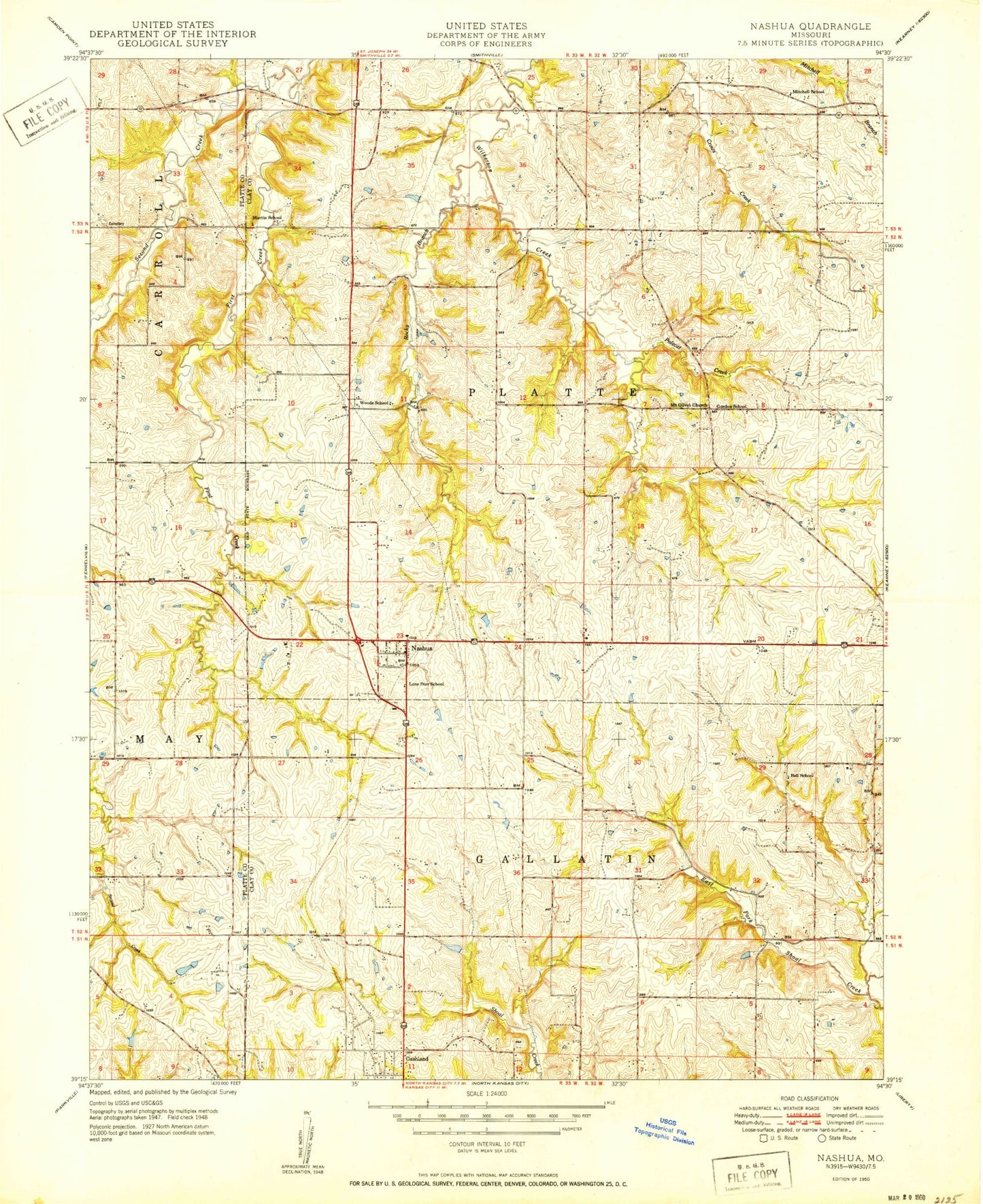 Classic USGS Nashua Missouri 7.5'x7.5' Topo Map Image