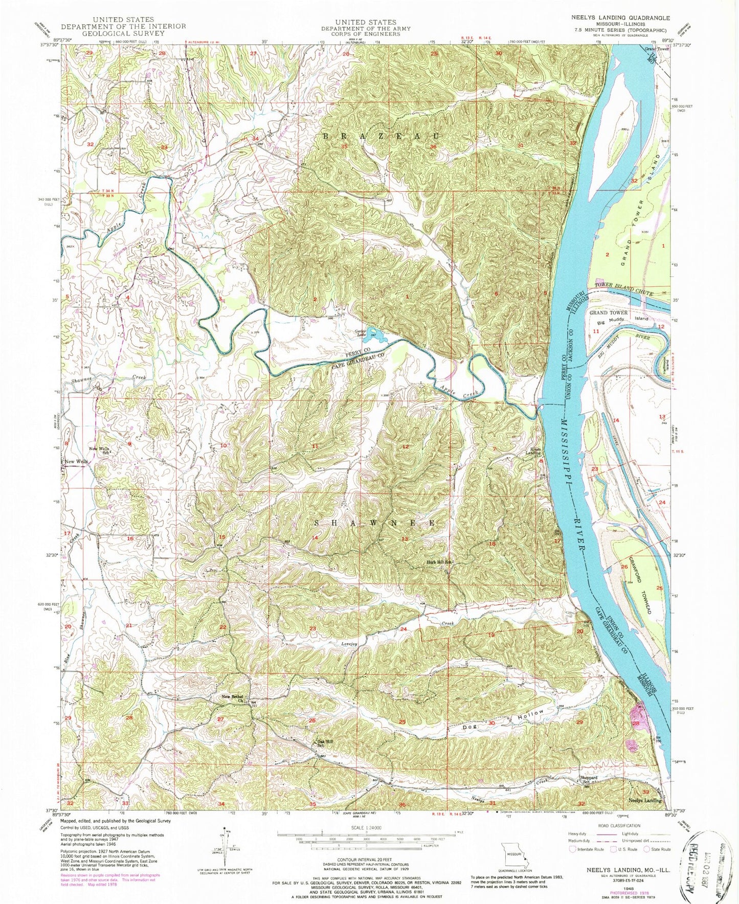 Classic USGS Neelys Landing Missouri 7.5'x7.5' Topo Map Image