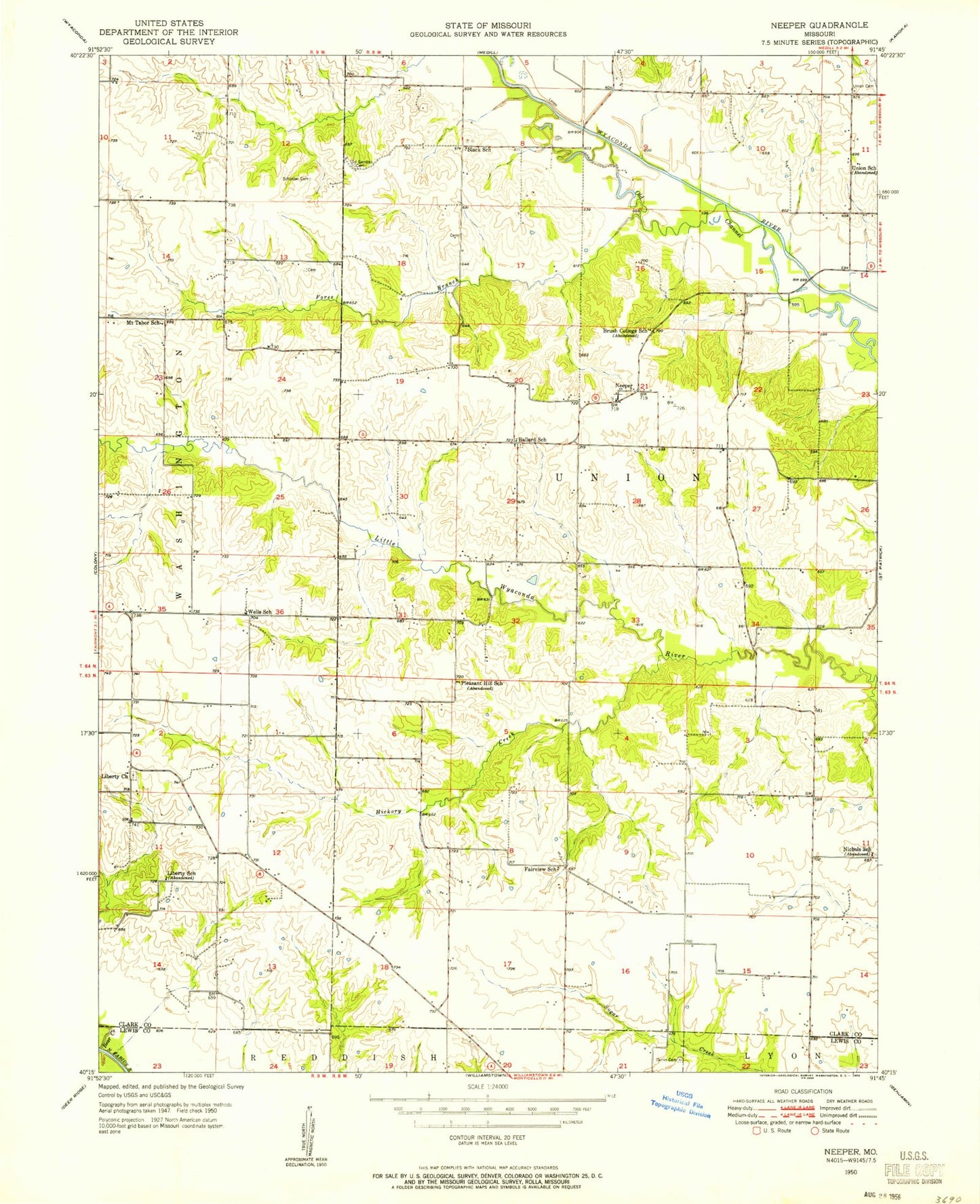 Classic USGS Neeper Missouri 7.5'x7.5' Topo Map Image