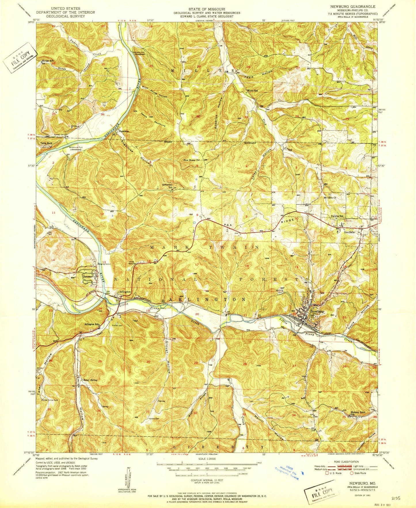 Classic USGS Newburg Missouri 7.5'x7.5' Topo Map Image