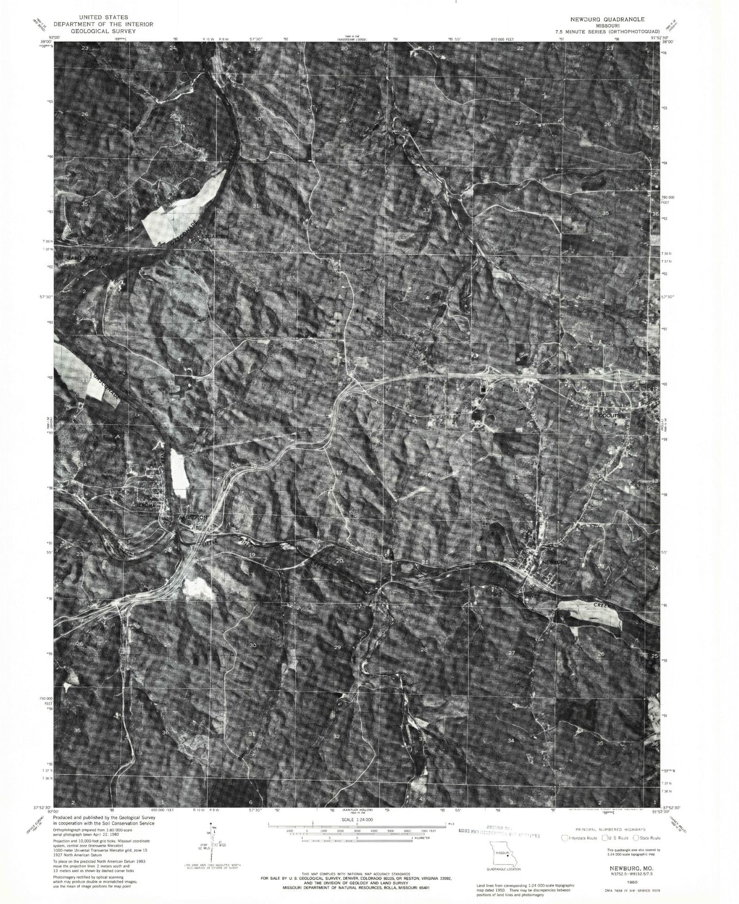 Classic USGS Newburg Missouri 7.5'x7.5' Topo Map Image