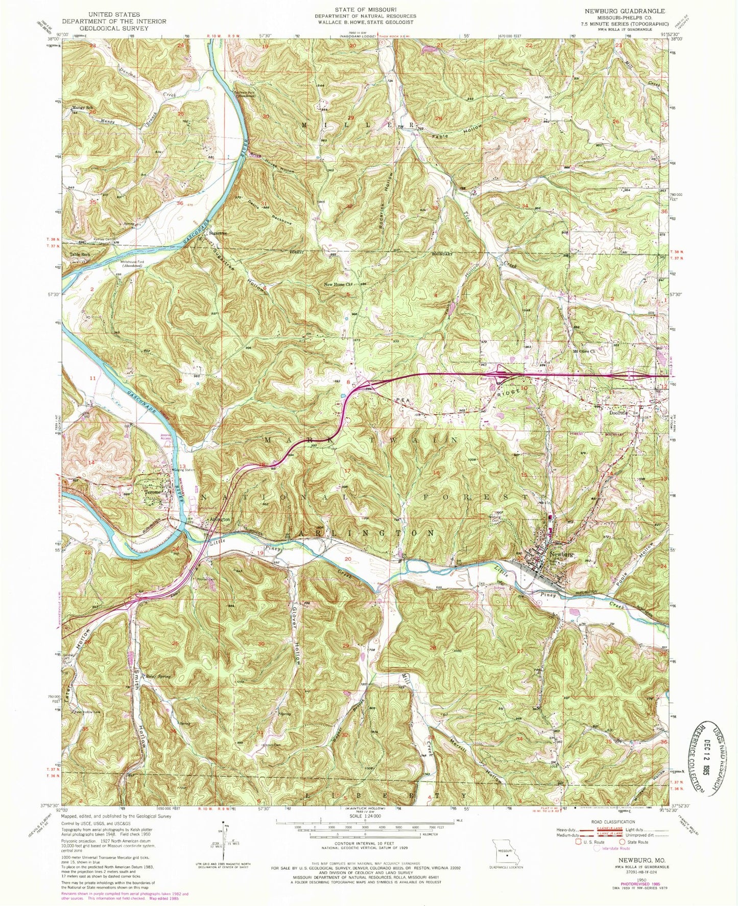 Classic USGS Newburg Missouri 7.5'x7.5' Topo Map Image