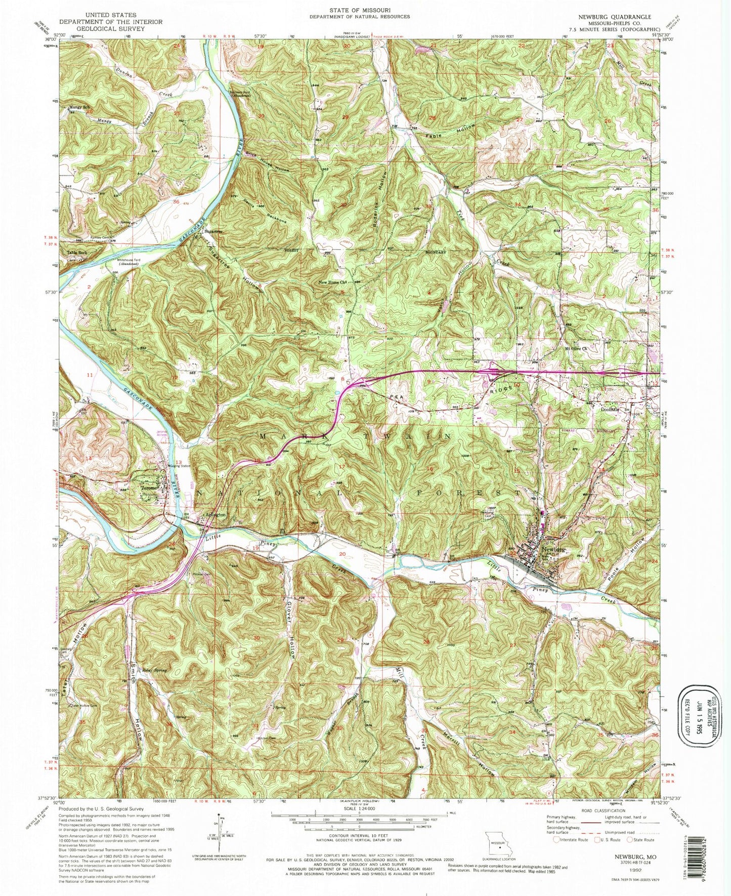 Classic USGS Newburg Missouri 7.5'x7.5' Topo Map Image