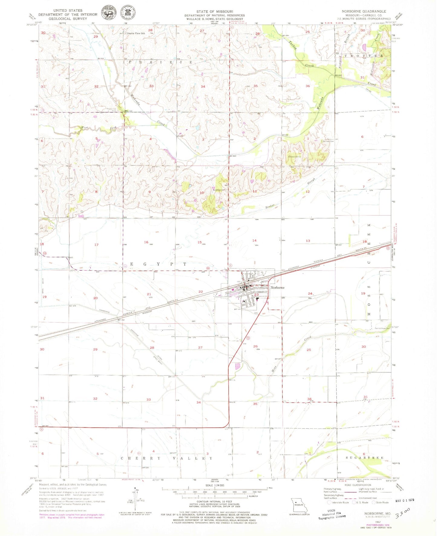 Classic USGS Norborne Missouri 7.5'x7.5' Topo Map Image