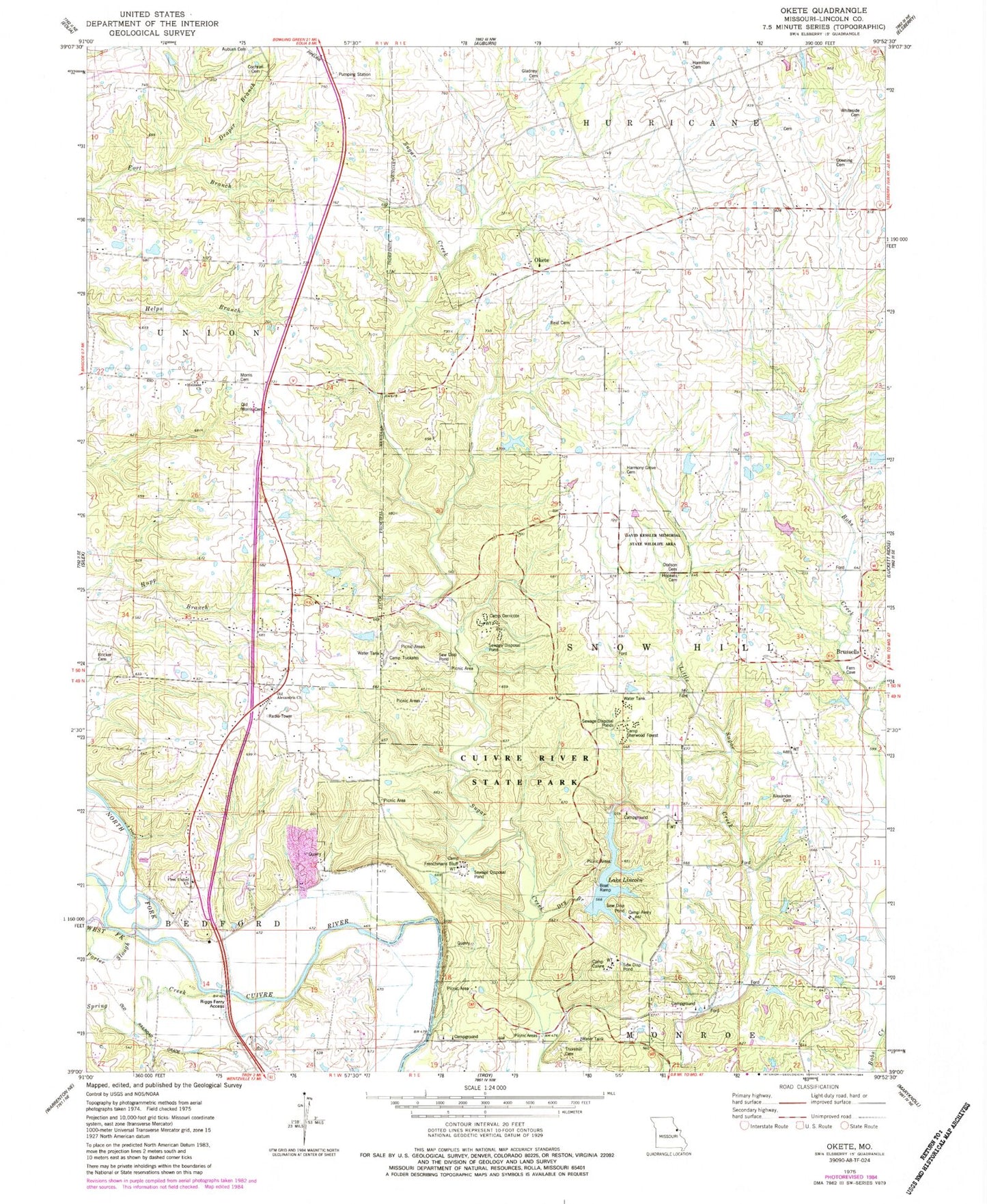 Classic USGS Okete Missouri 7.5'x7.5' Topo Map Image