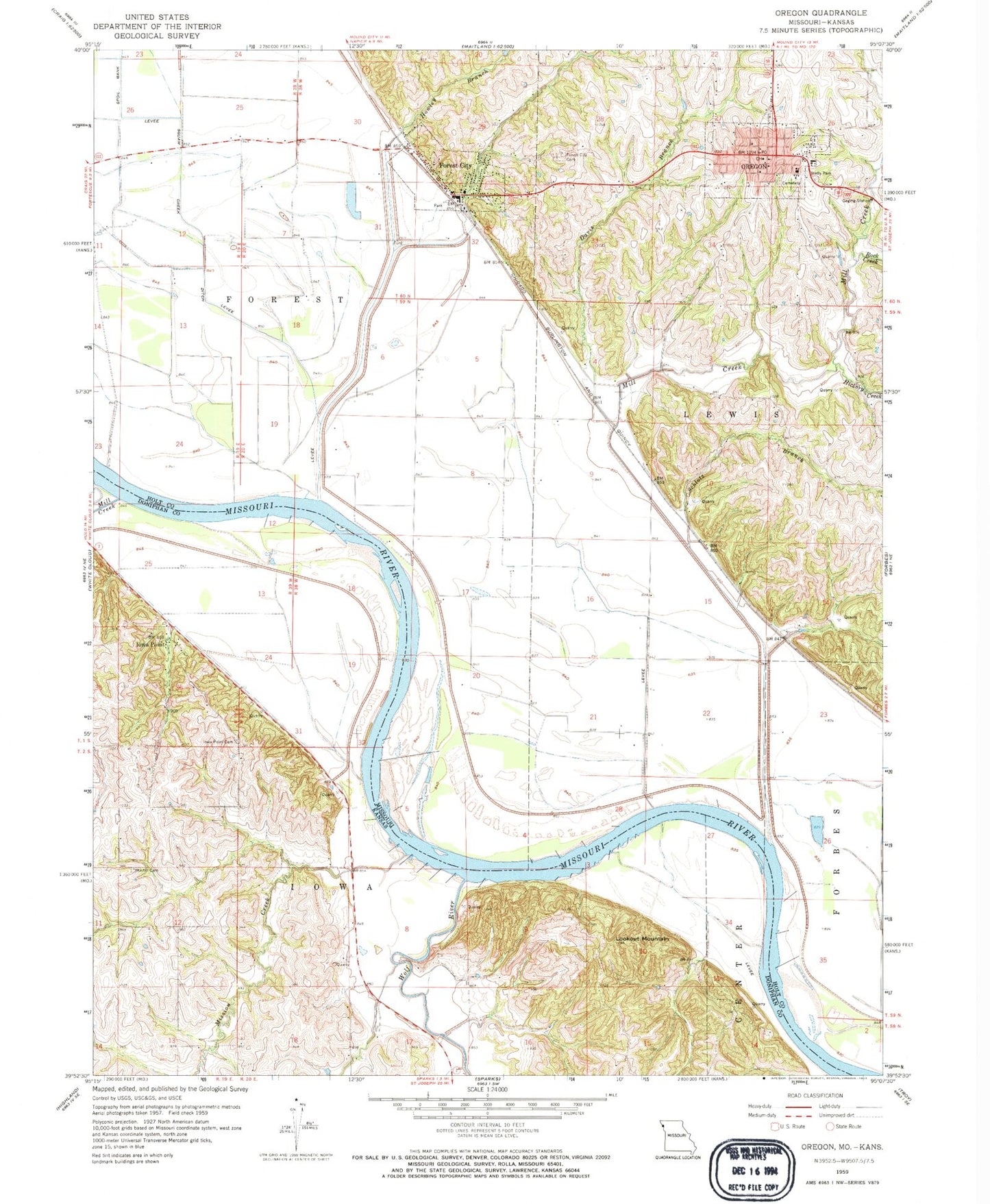 Classic USGS Oregon Missouri 7.5'x7.5' Topo Map Image