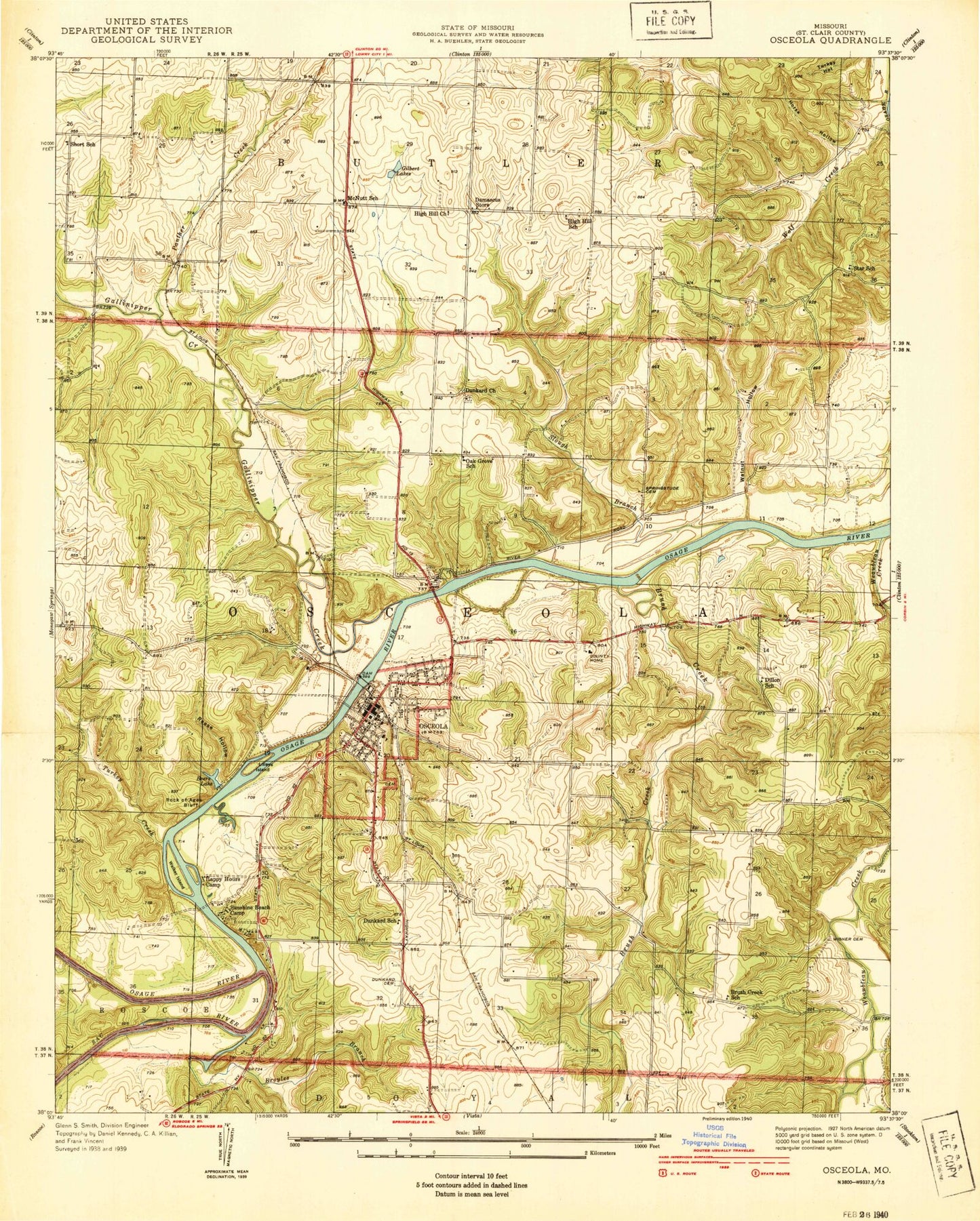 Classic USGS Osceola Missouri 7.5'x7.5' Topo Map Image