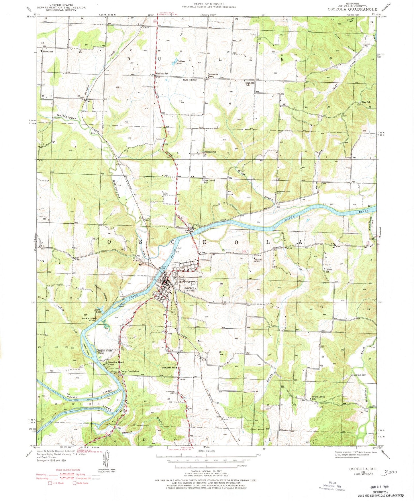 Classic USGS Osceola Missouri 7.5'x7.5' Topo Map Image