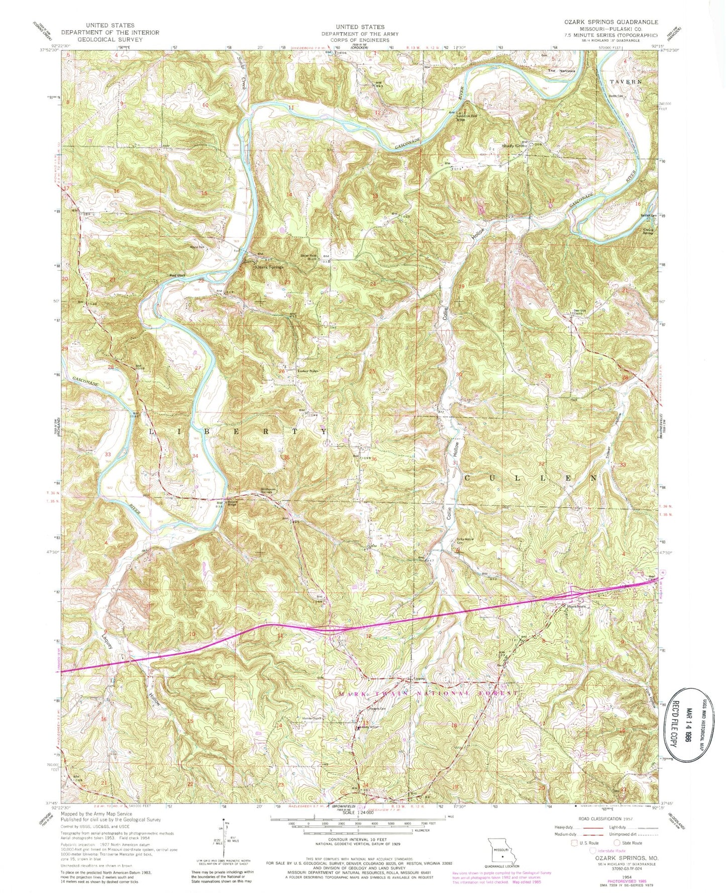 Classic USGS Ozark Springs Missouri 7.5'x7.5' Topo Map Image