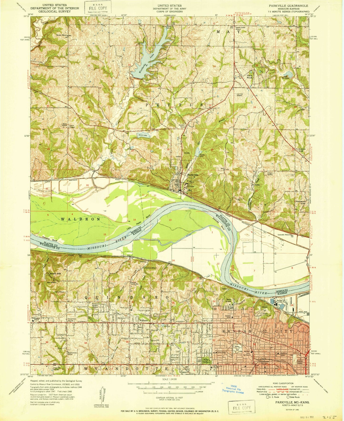Classic USGS Parkville Missouri 7.5'x7.5' Topo Map Image