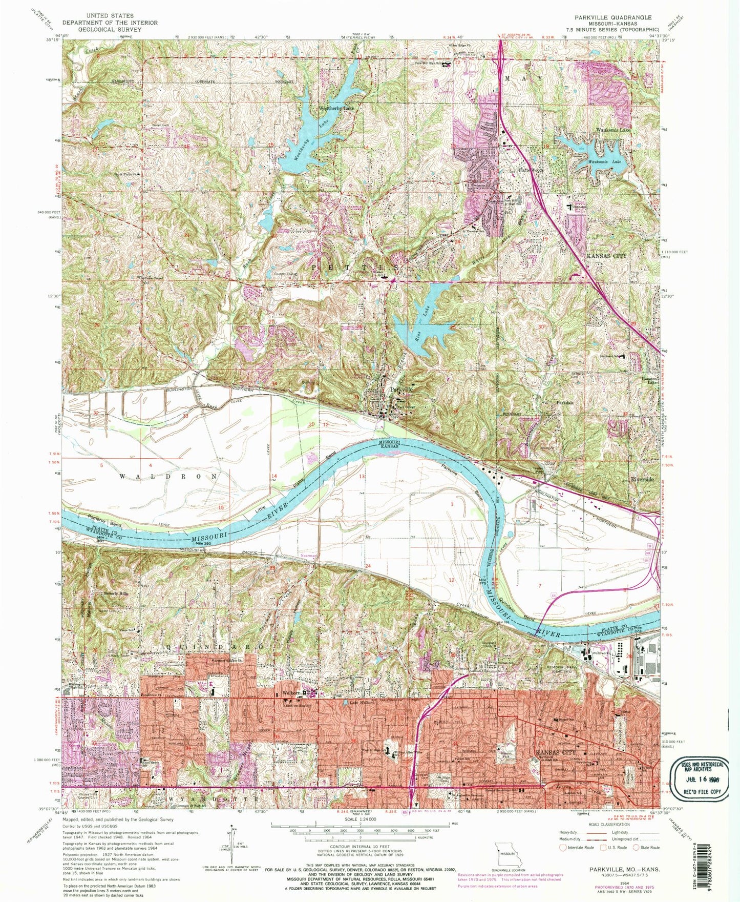 Classic USGS Parkville Missouri 7.5'x7.5' Topo Map Image