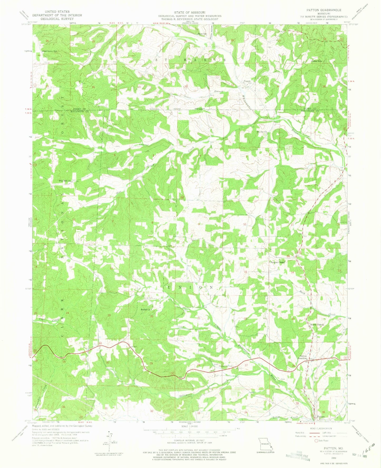 Classic USGS Patton Missouri 7.5'x7.5' Topo Map Image