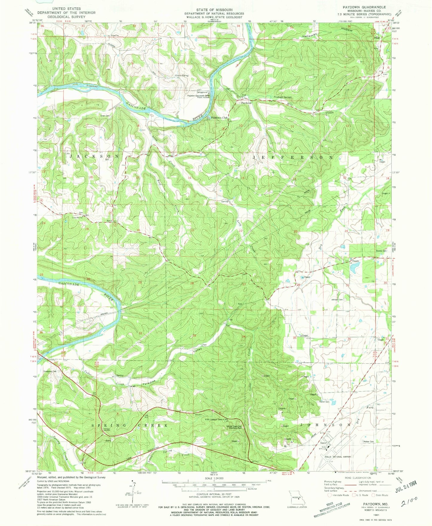 Classic USGS Paydown Missouri 7.5'x7.5' Topo Map Image