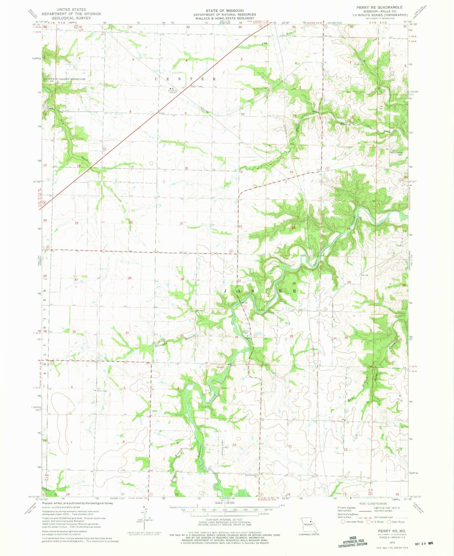 Classic USGS Perry NE Missouri 7.5'x7.5' Topo Map Image