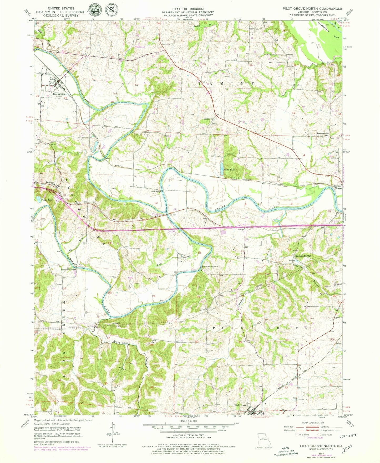 Classic USGS Pilot Grove North Missouri 7.5'x7.5' Topo Map Image