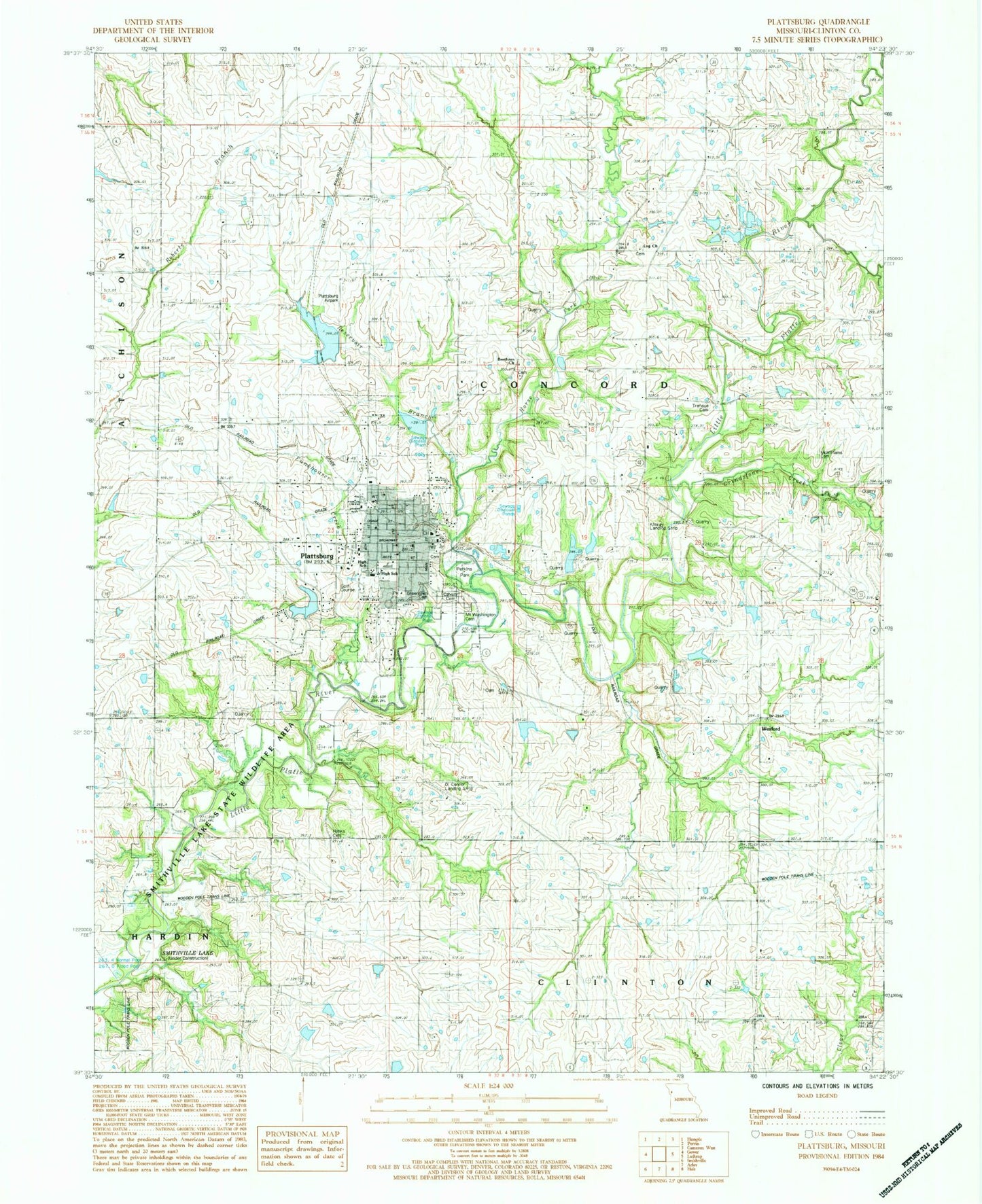 Classic USGS Plattsburg Missouri 7.5'x7.5' Topo Map Image