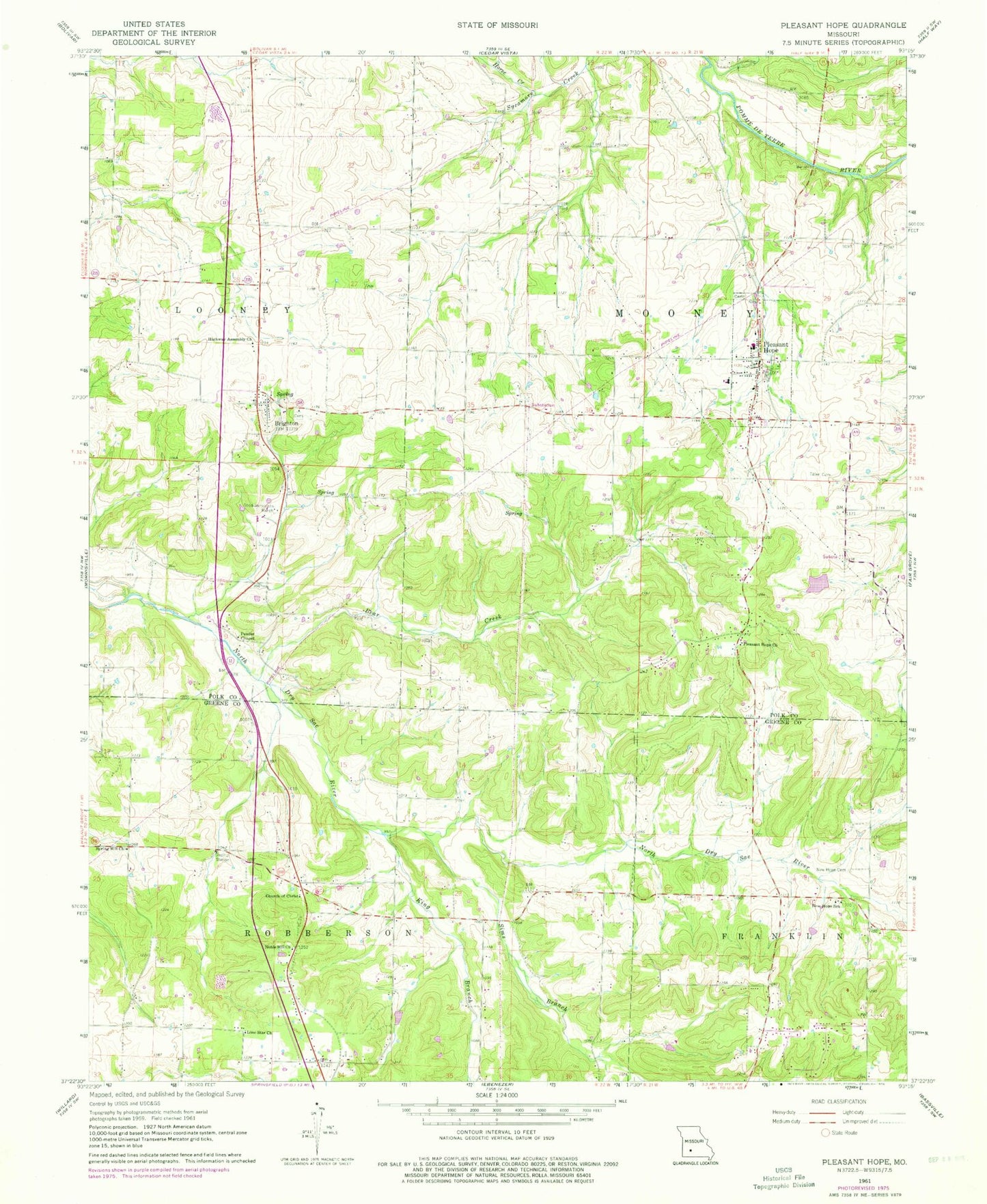 Classic USGS Pleasant Hope Missouri 7.5'x7.5' Topo Map Image