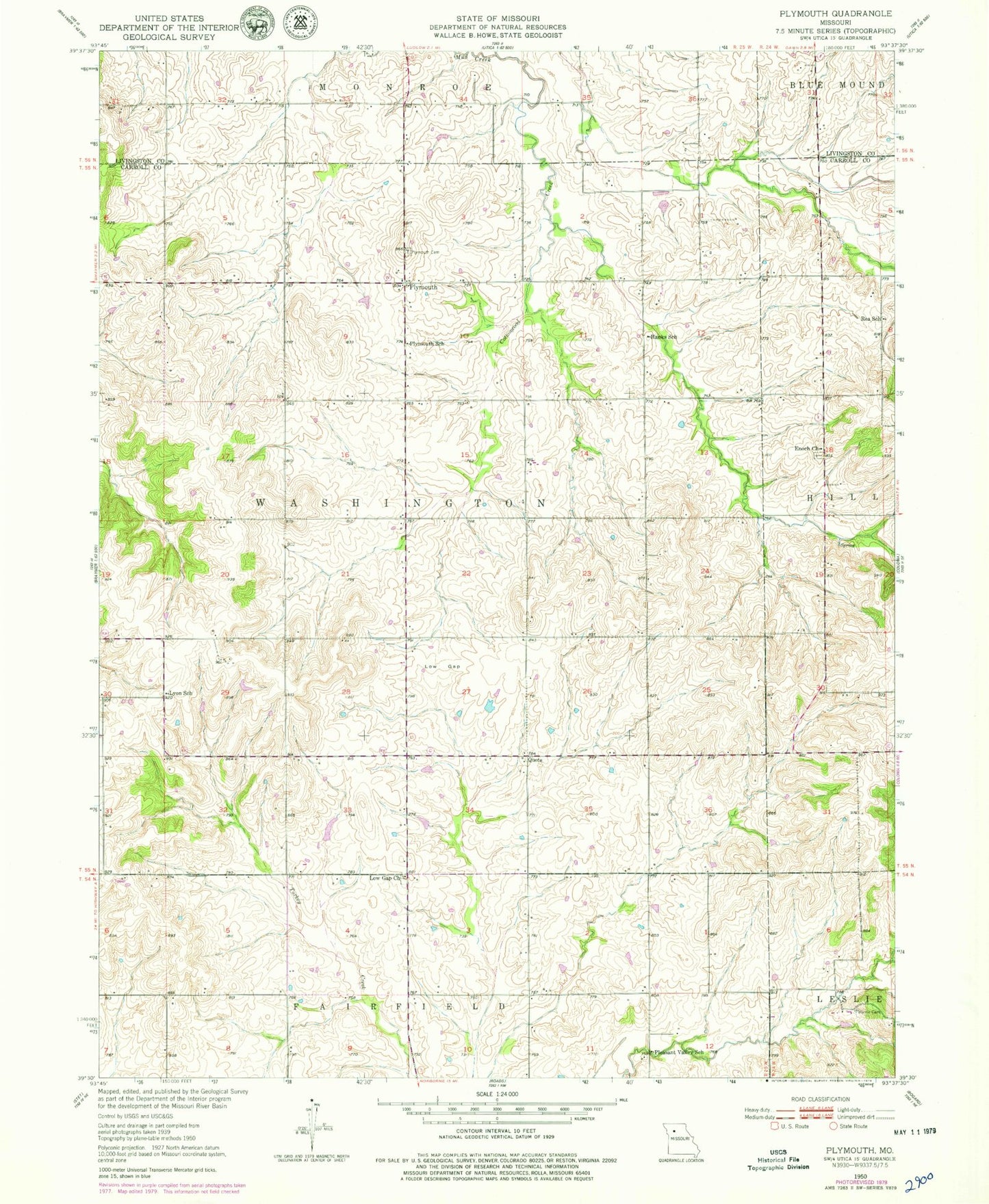 Classic USGS Plymouth Missouri 7.5'x7.5' Topo Map Image
