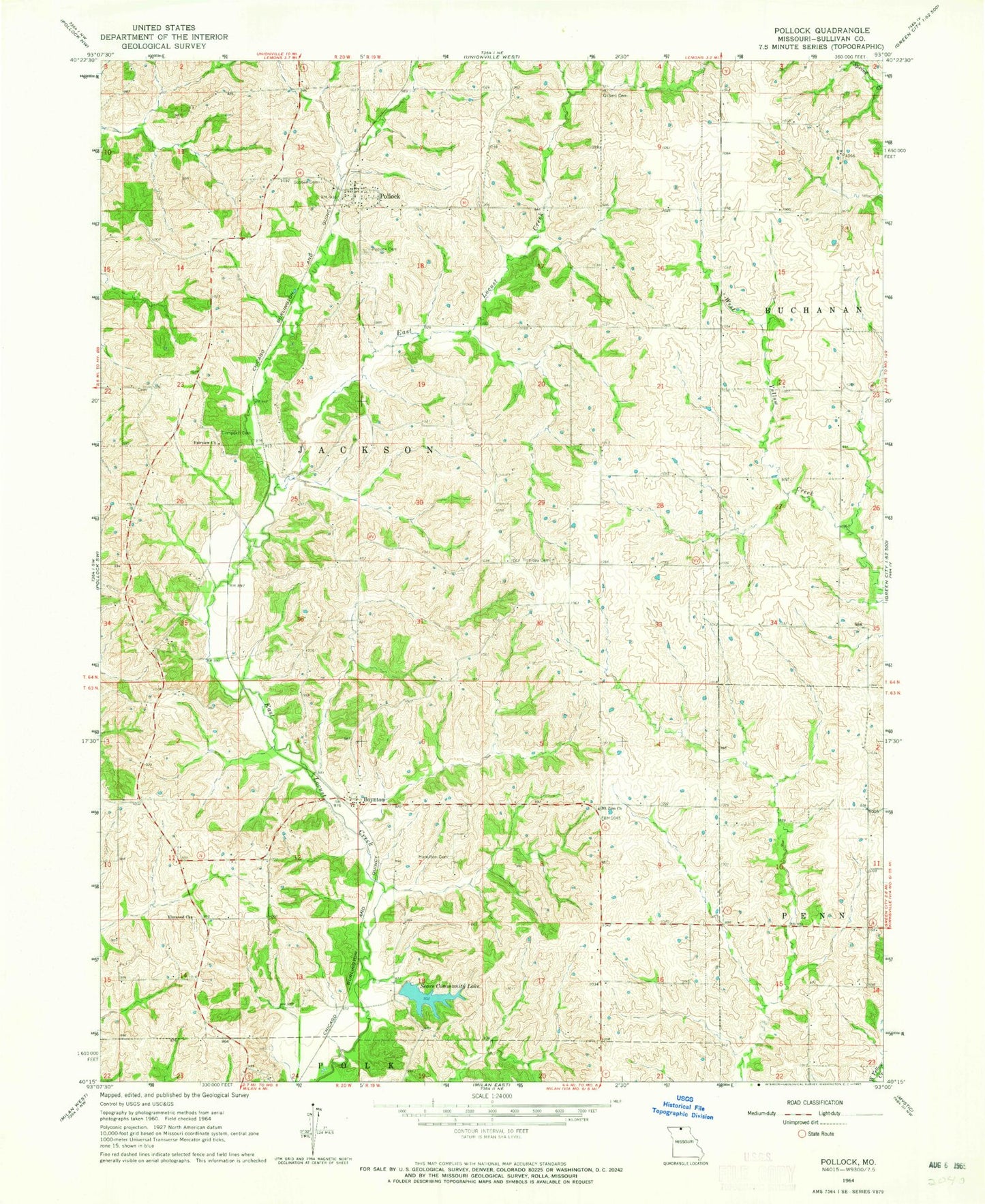 Classic USGS Pollock Missouri 7.5'x7.5' Topo Map Image