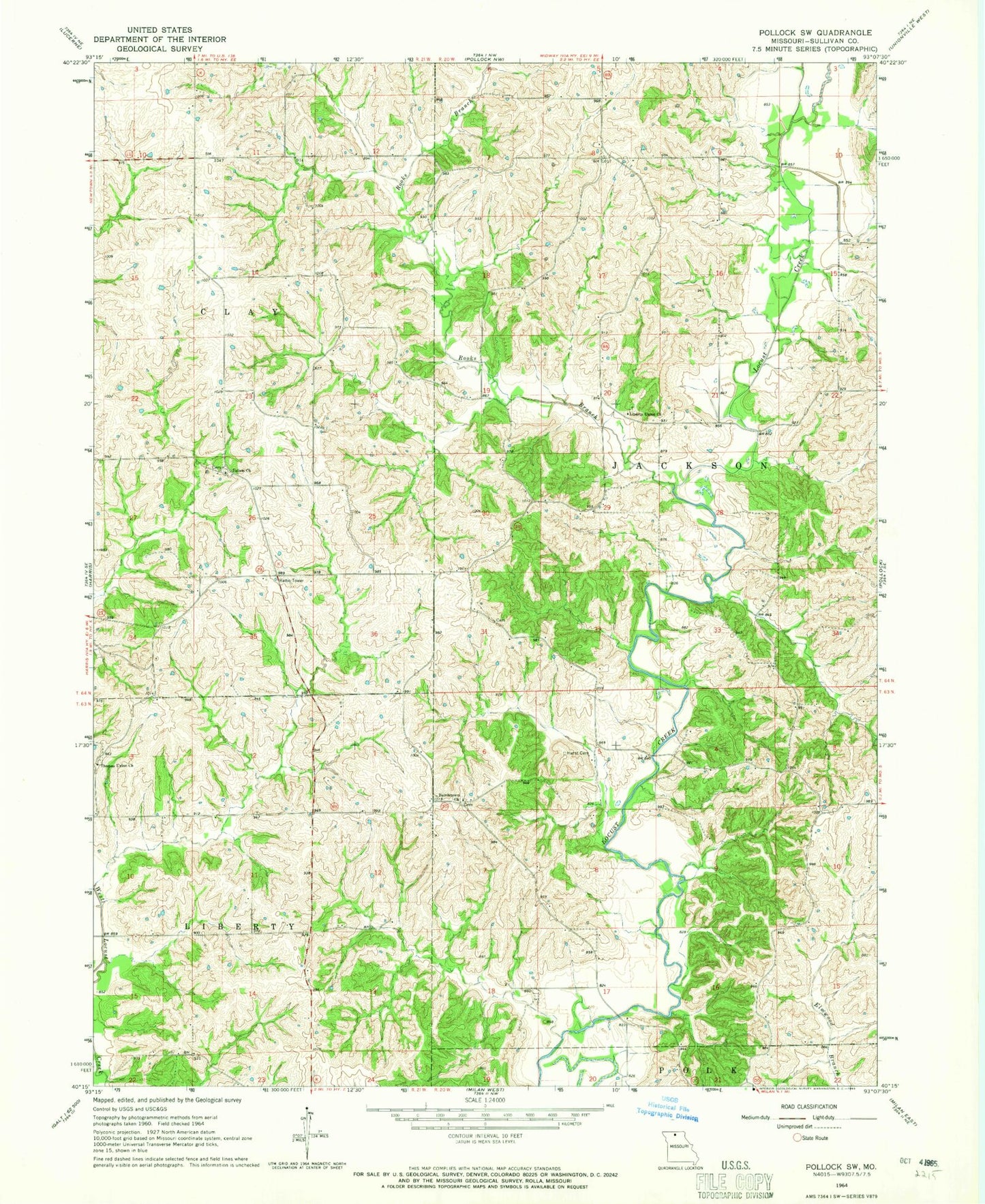 Classic USGS Pollock SW Missouri 7.5'x7.5' Topo Map Image
