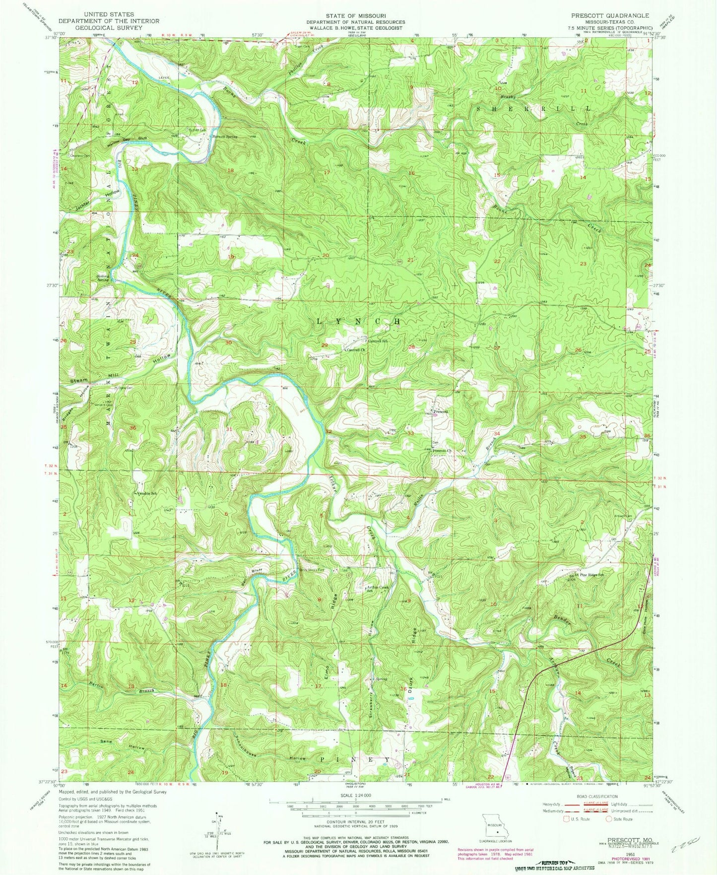 Classic USGS Prescott Missouri 7.5'x7.5' Topo Map Image