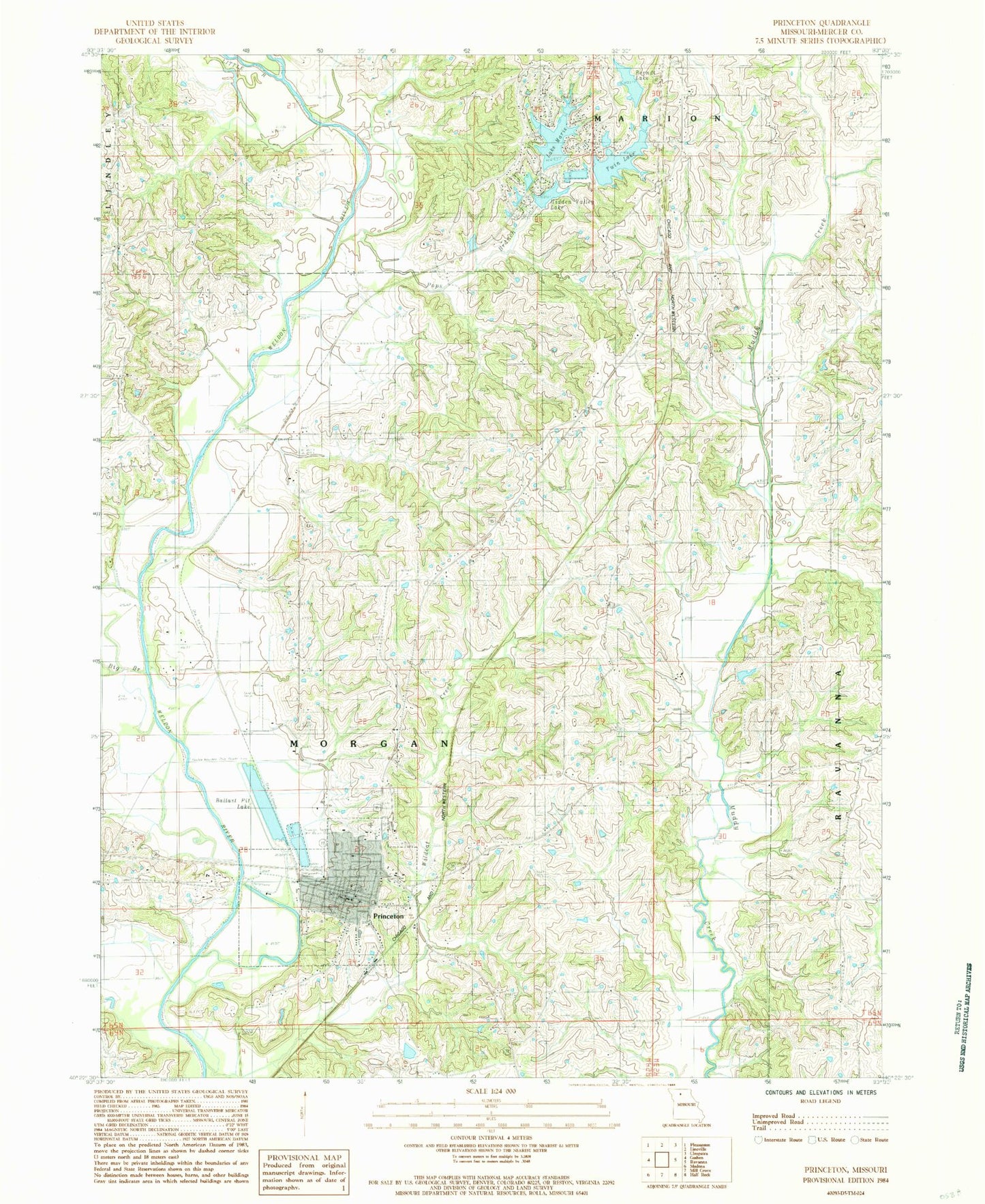 Classic USGS Princeton Missouri 7.5'x7.5' Topo Map Image