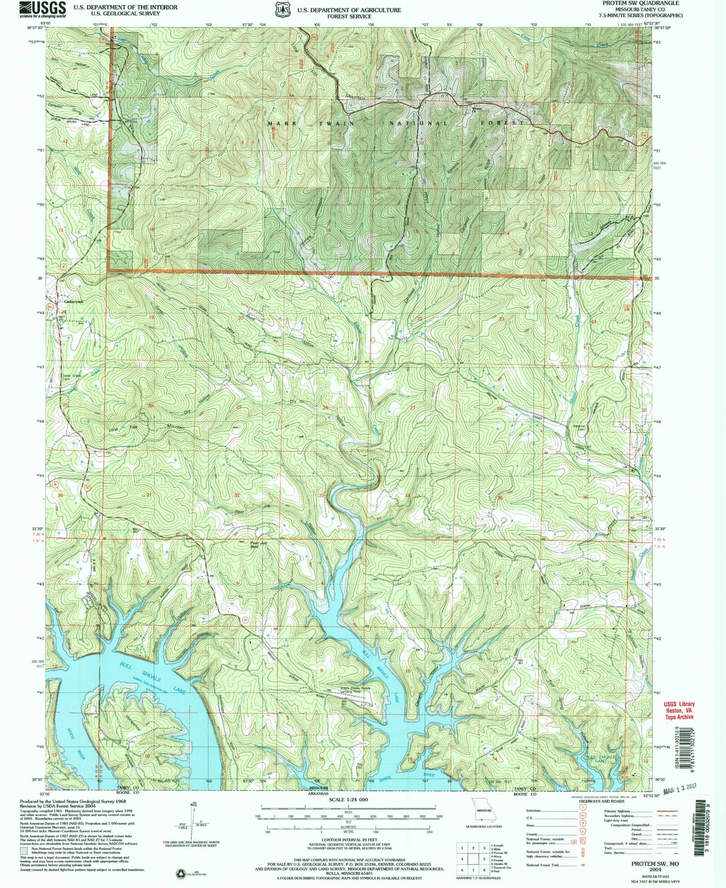 Classic USGS Protem SW Missouri 7.5'x7.5' Topo Map Image