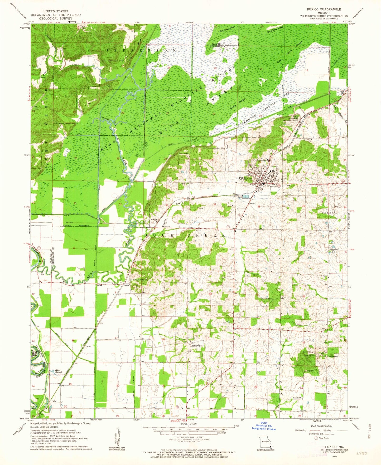 Classic USGS Puxico Missouri 7.5'x7.5' Topo Map Image