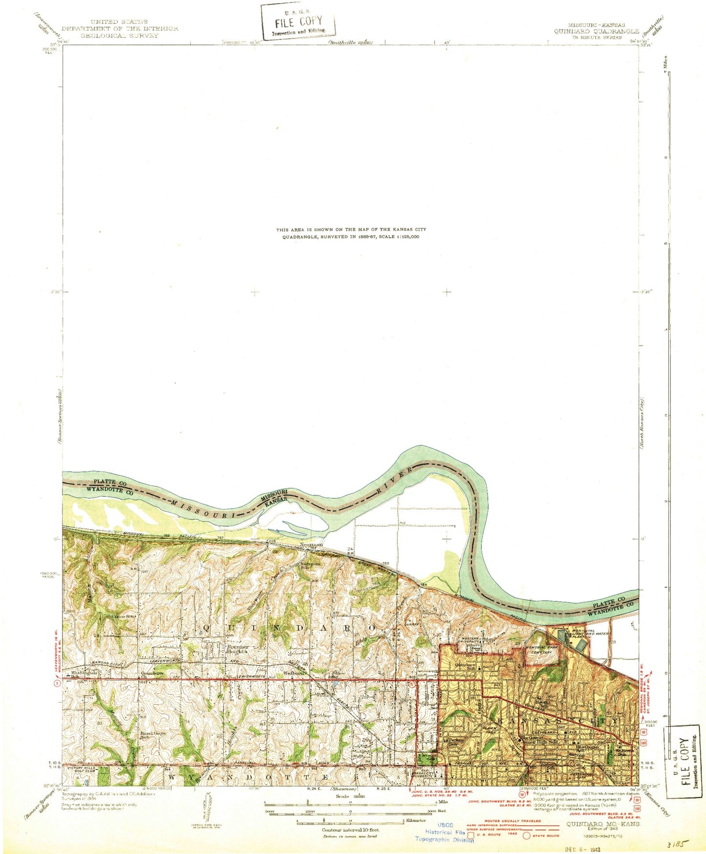 Classic USGS Parkville Missouri 7.5'x7.5' Topo Map Image