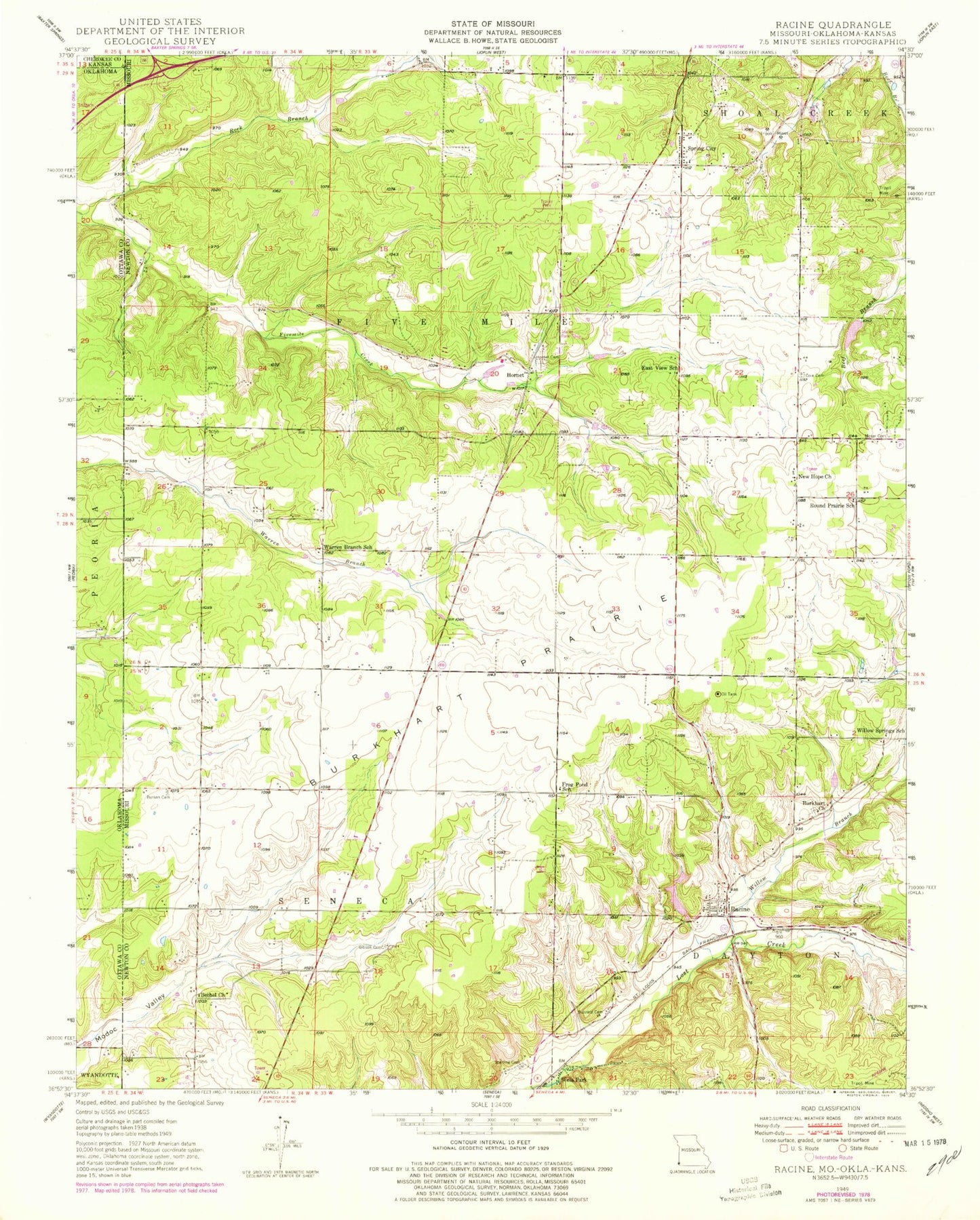 Classic USGS Racine Missouri 7.5'x7.5' Topo Map Image