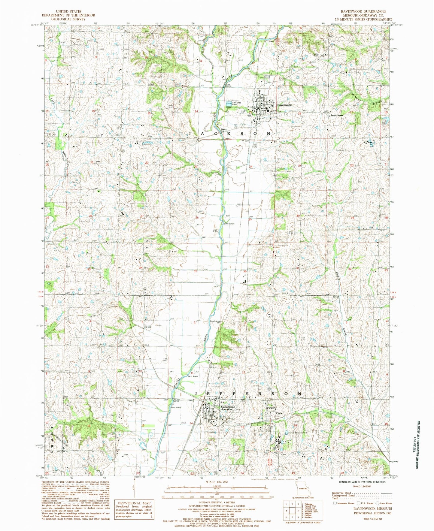 Classic USGS Ravenwood Missouri 7.5'x7.5' Topo Map Image
