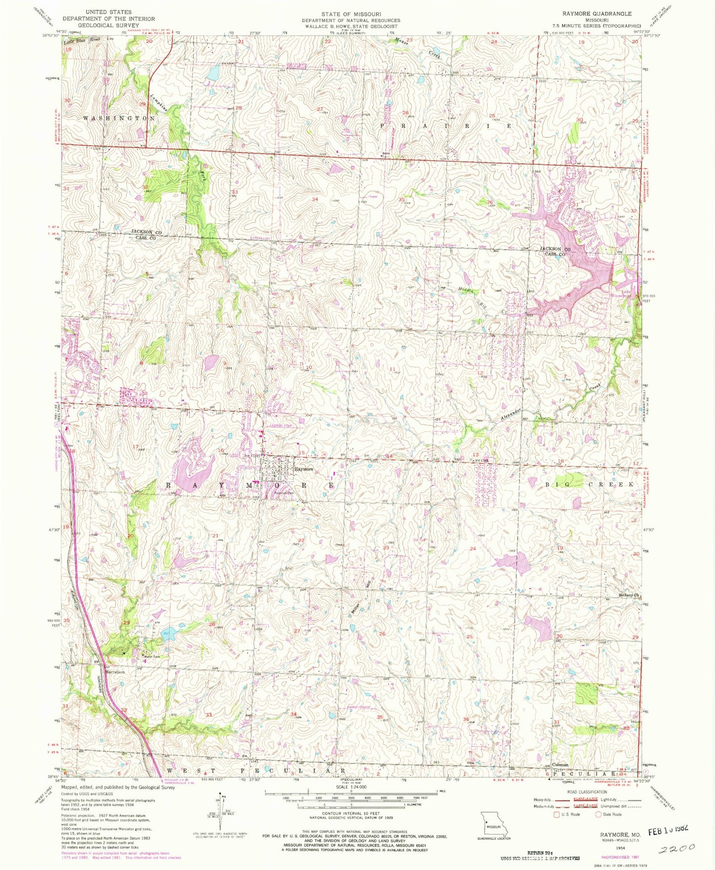Classic USGS Raymore Missouri 7.5'x7.5' Topo Map Image