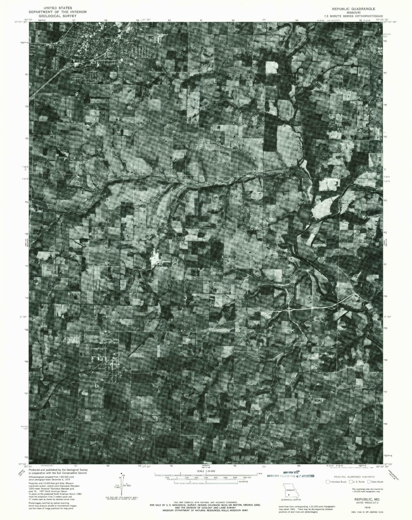 Classic USGS Republic Missouri 7.5'x7.5' Topo Map Image
