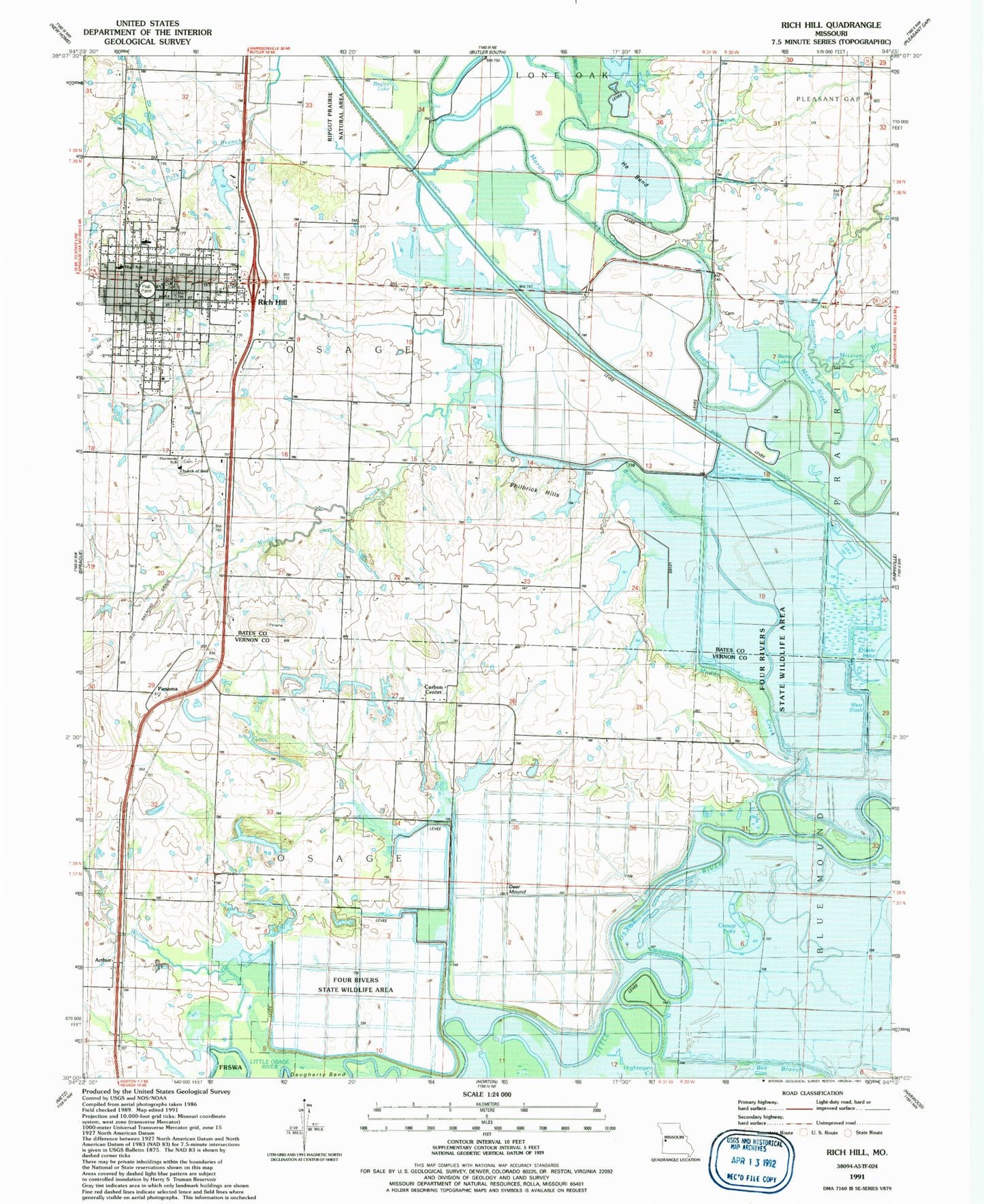 Classic USGS Rich Hill Missouri 7.5'x7.5' Topo Map Image