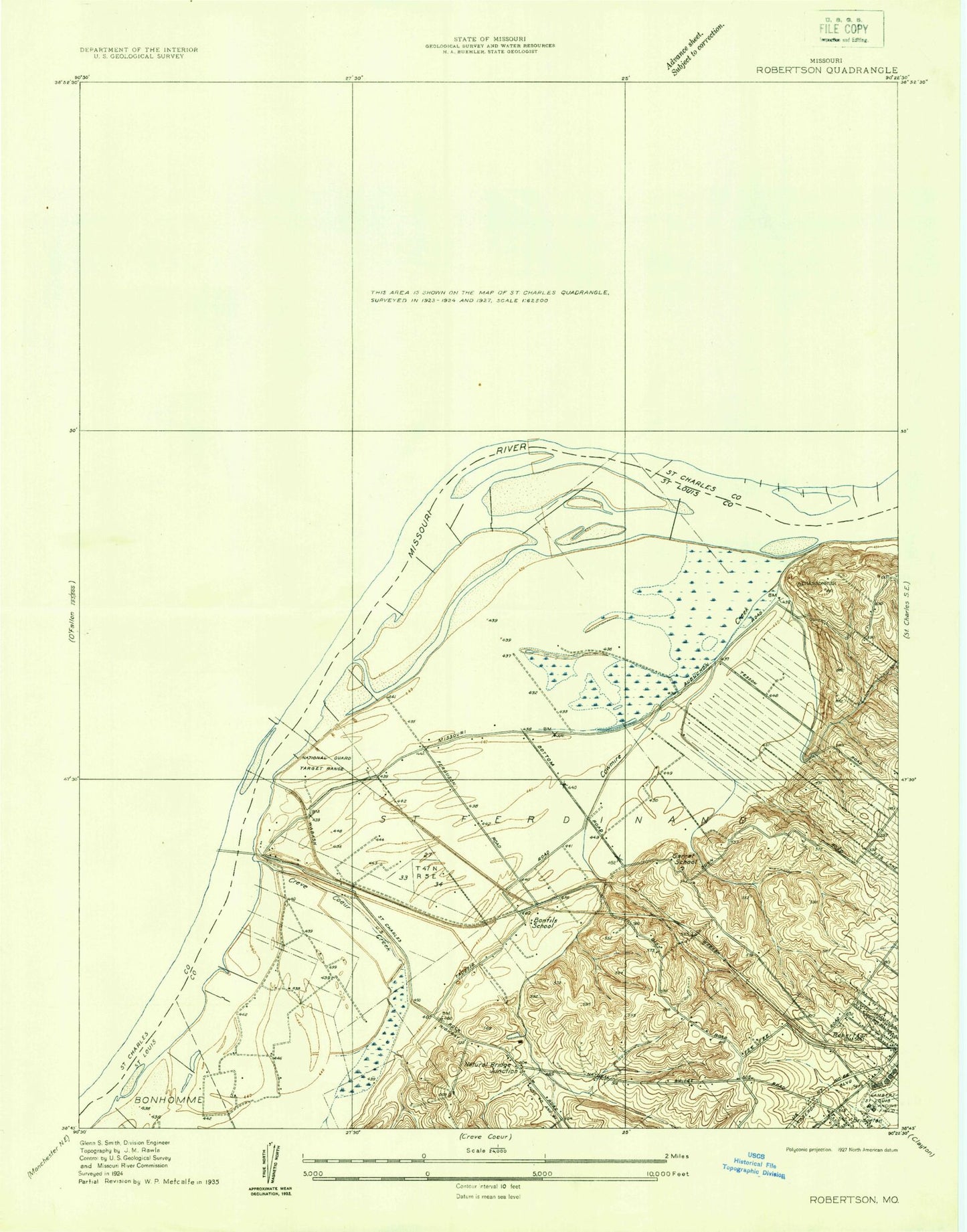 Classic USGS Saint Charles Missouri 7.5'x7.5' Topo Map Image