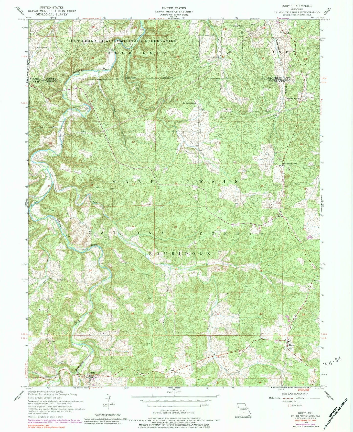 Classic USGS Roby Missouri 7.5'x7.5' Topo Map Image