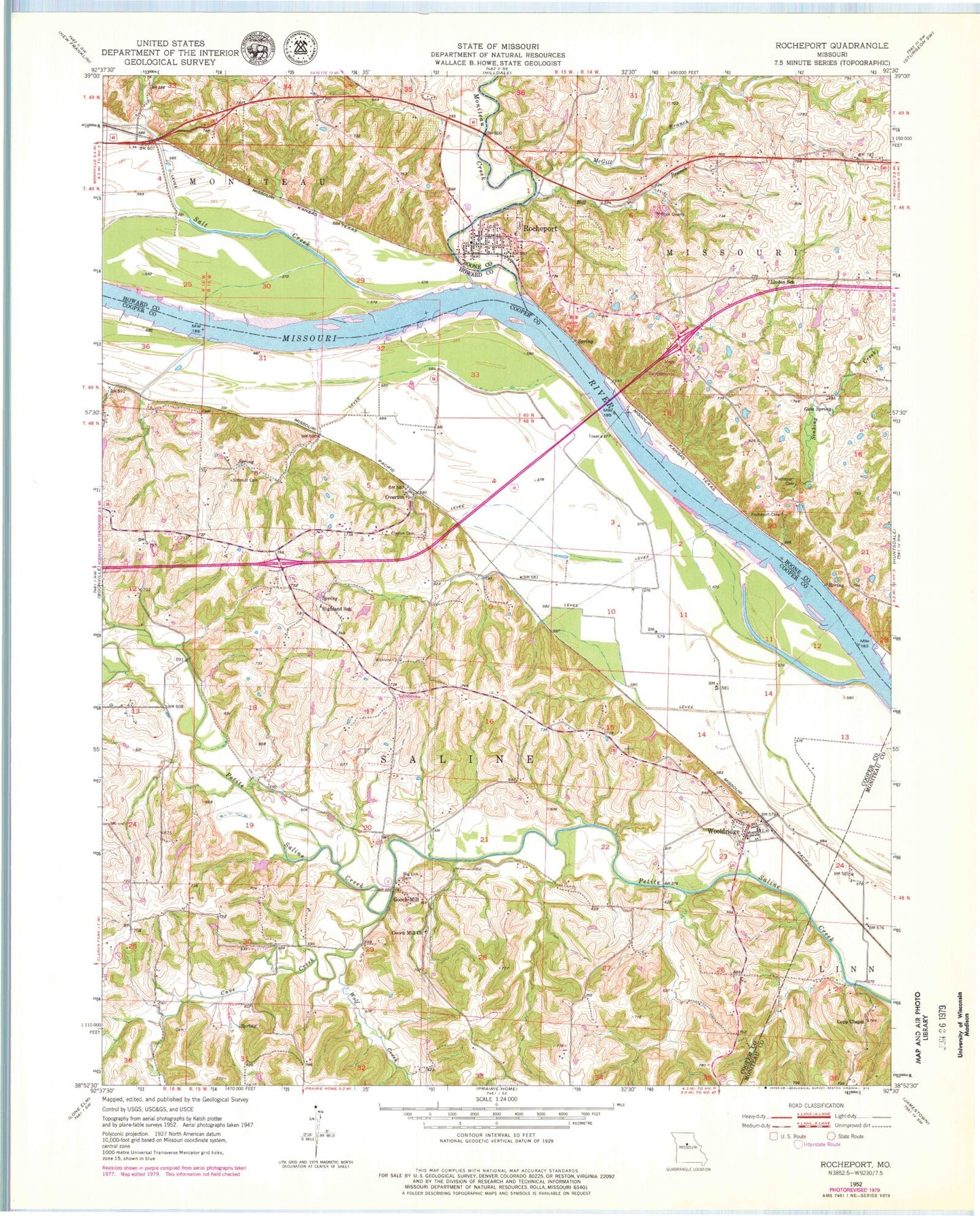 Classic USGS Rocheport Missouri 7.5'x7.5' Topo Map Image