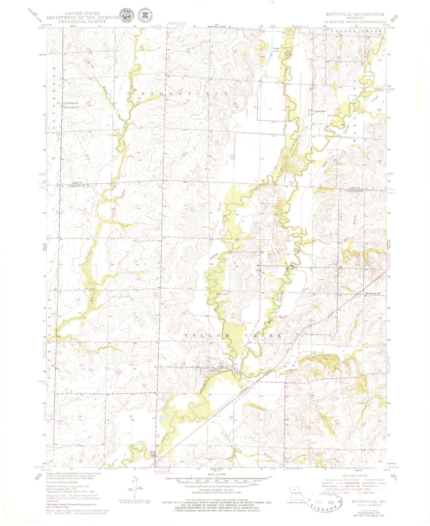 Classic USGS Rothville Missouri 7.5'x7.5' Topo Map Image