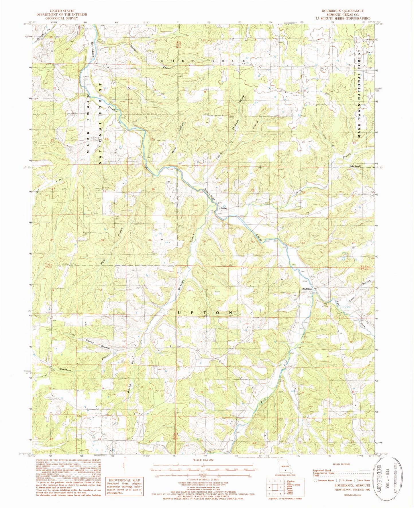 Classic USGS Roubidoux Missouri 7.5'x7.5' Topo Map Image