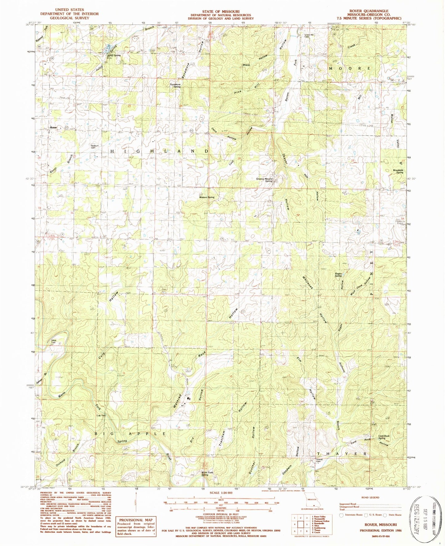Classic USGS Rover Missouri 7.5'x7.5' Topo Map Image