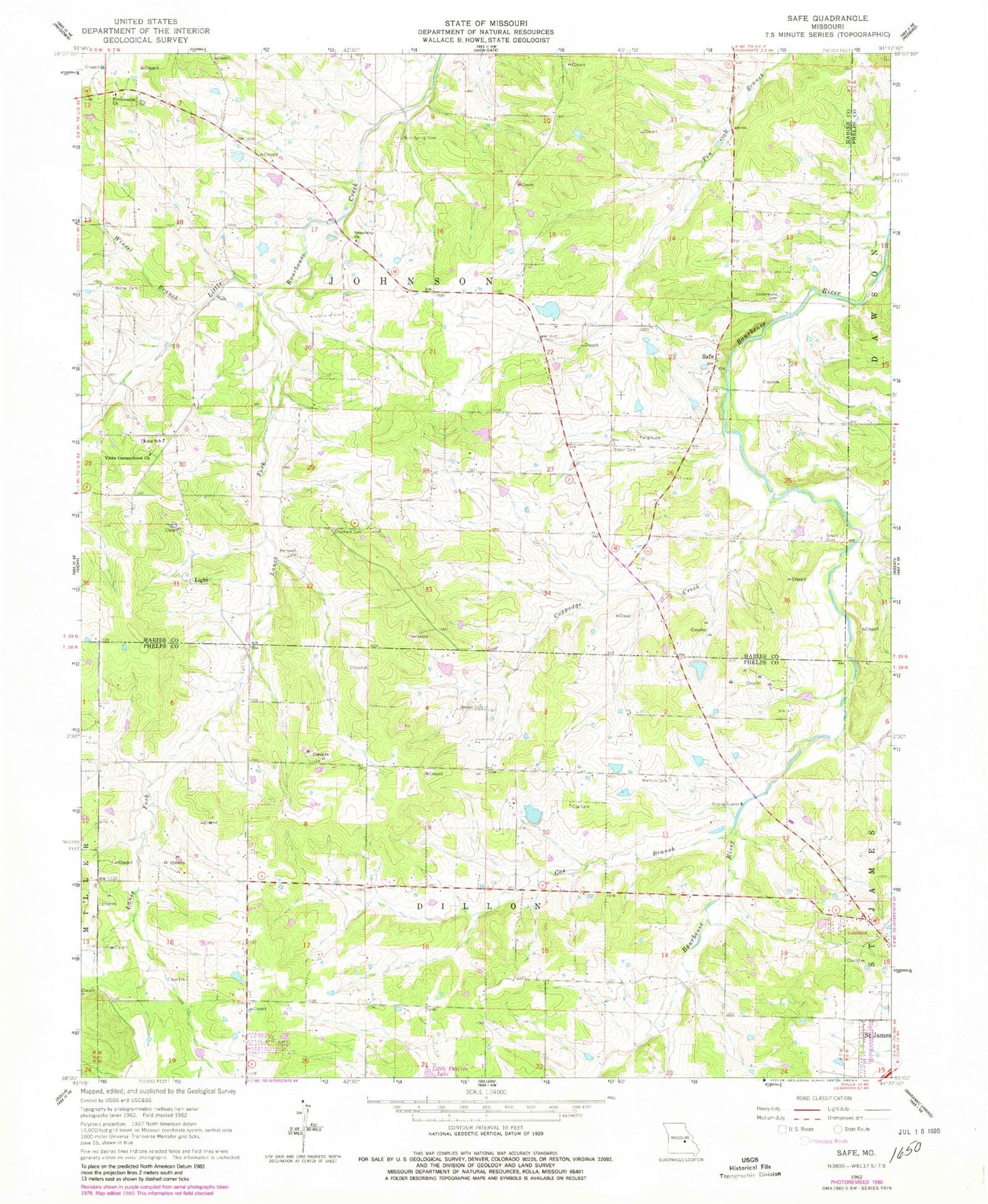 Classic USGS Safe Missouri 7.5'x7.5' Topo Map Image